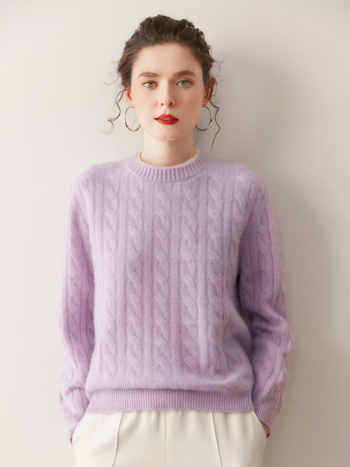 7-Gauge Crew-Neck Cable-Knit Contrast-Trim · FRONT