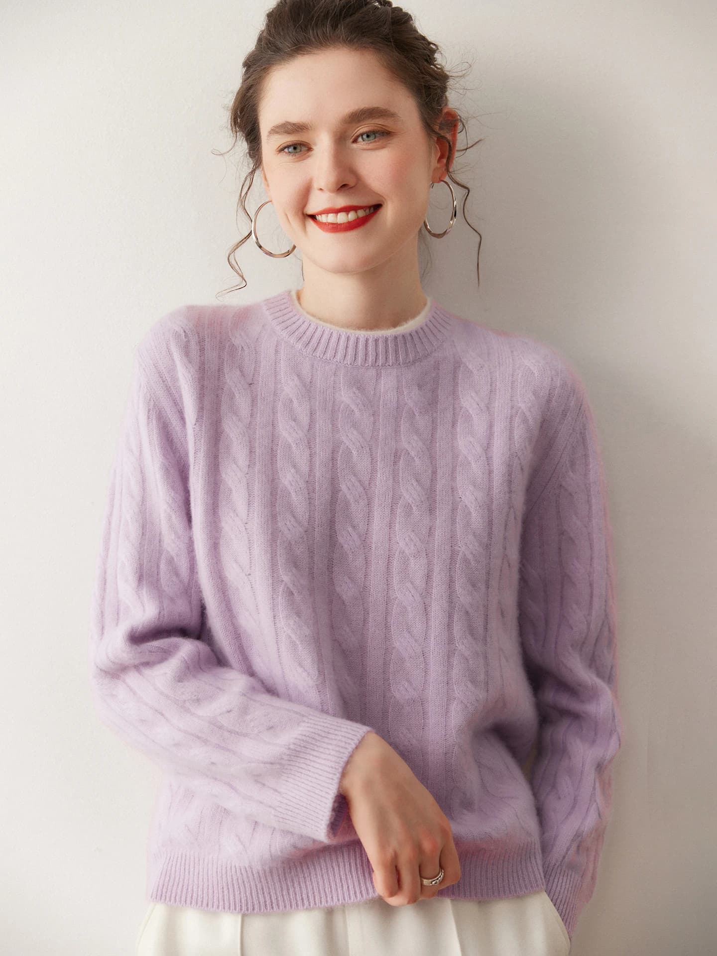 7-Gauge Crew-Neck Cable-Knit Contrast-Trim · FRONT