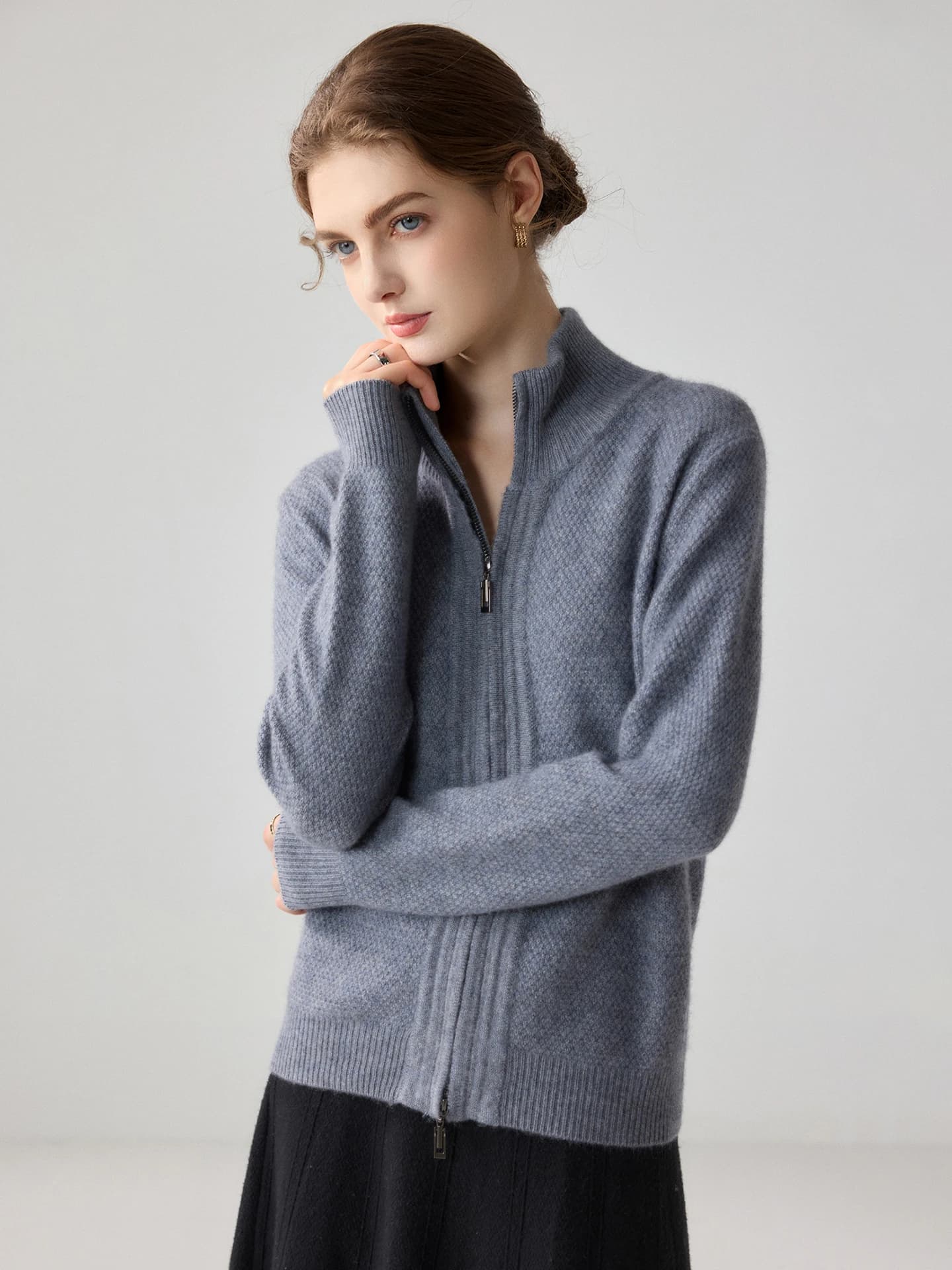 7-Gauge Zip Cardigan Popcorn-Knit · FRONT