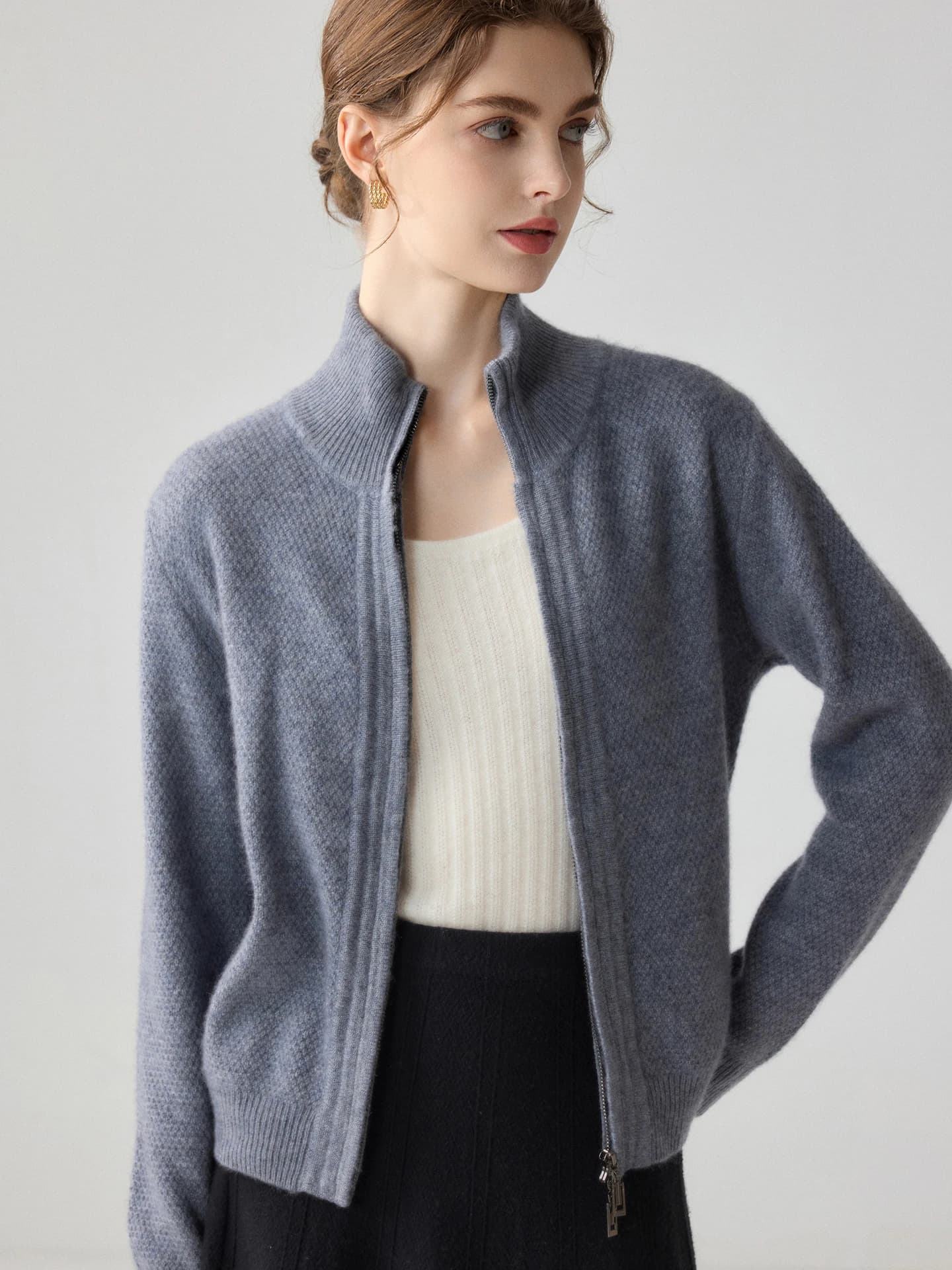 7-Gauge Zip Cardigan Popcorn-Knit · FRONT