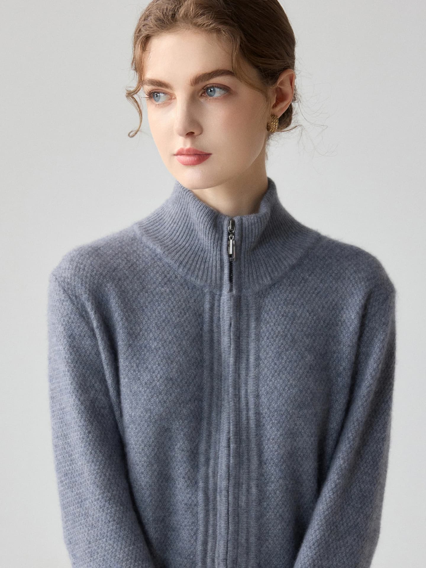 7-Gauge Zip Cardigan Popcorn-Knit · FRONT
