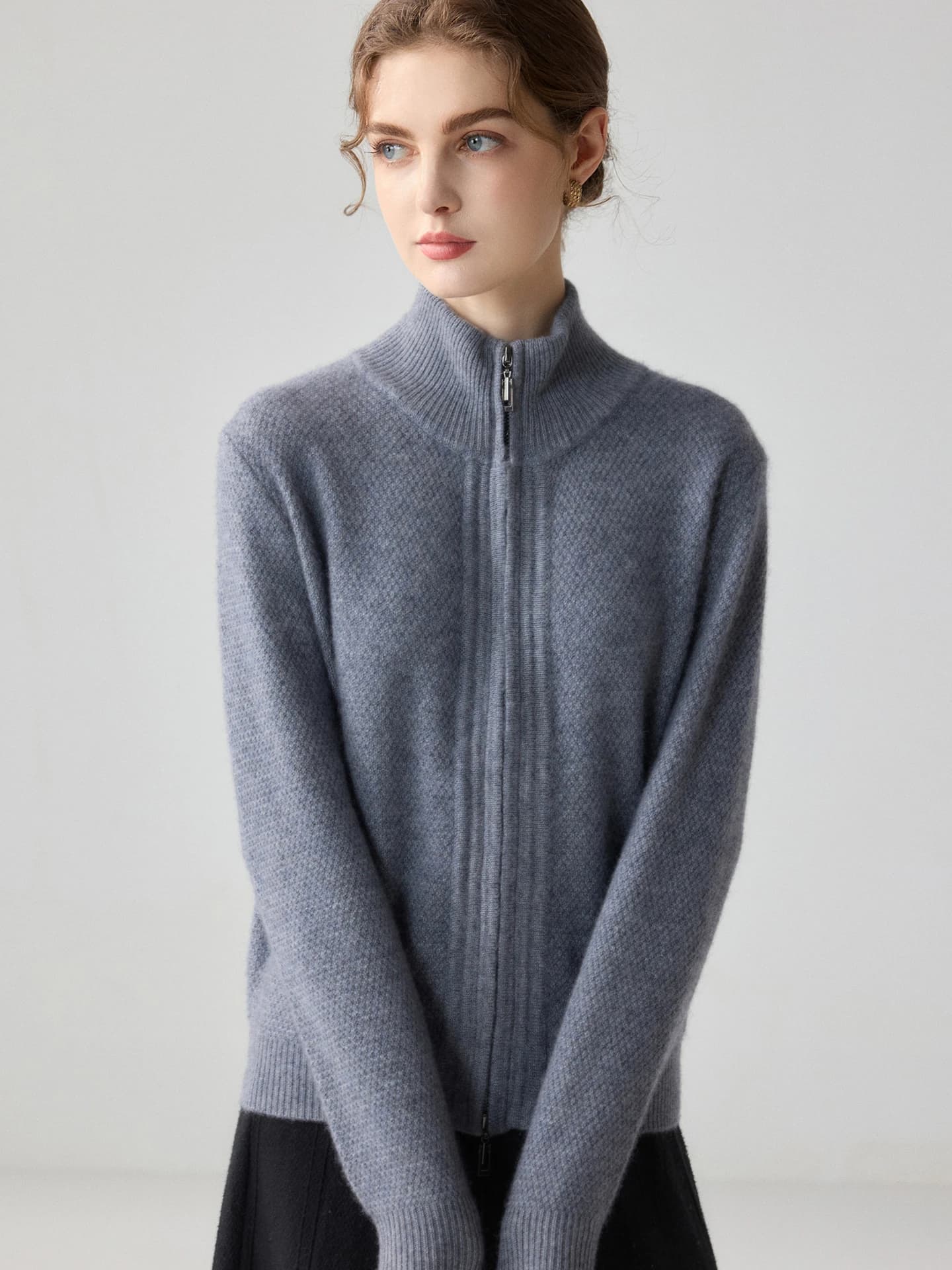 7-Gauge Zip Cardigan Popcorn-Knit · FRONT