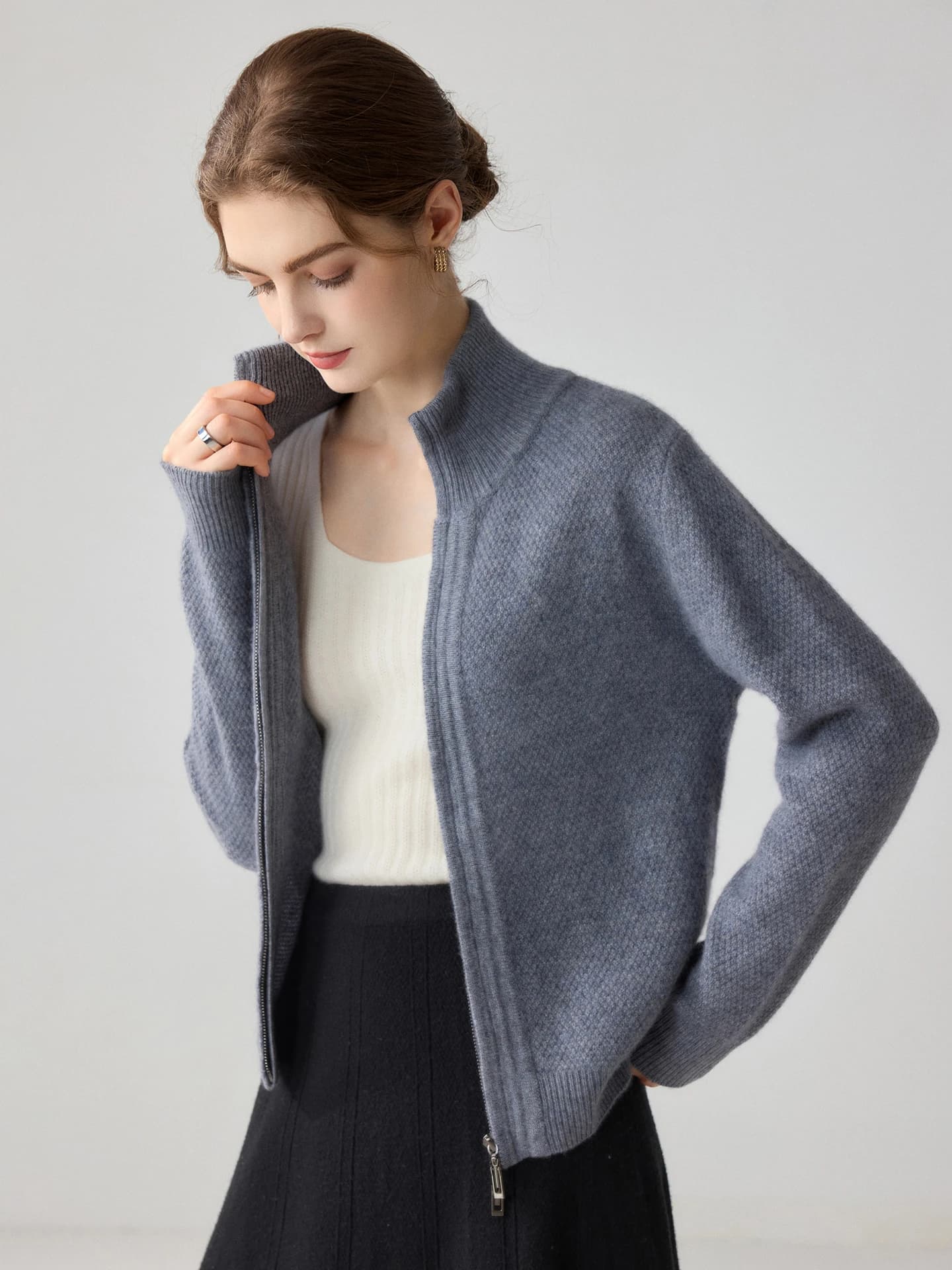 7-Gauge Zip Cardigan Popcorn-Knit · FRONT