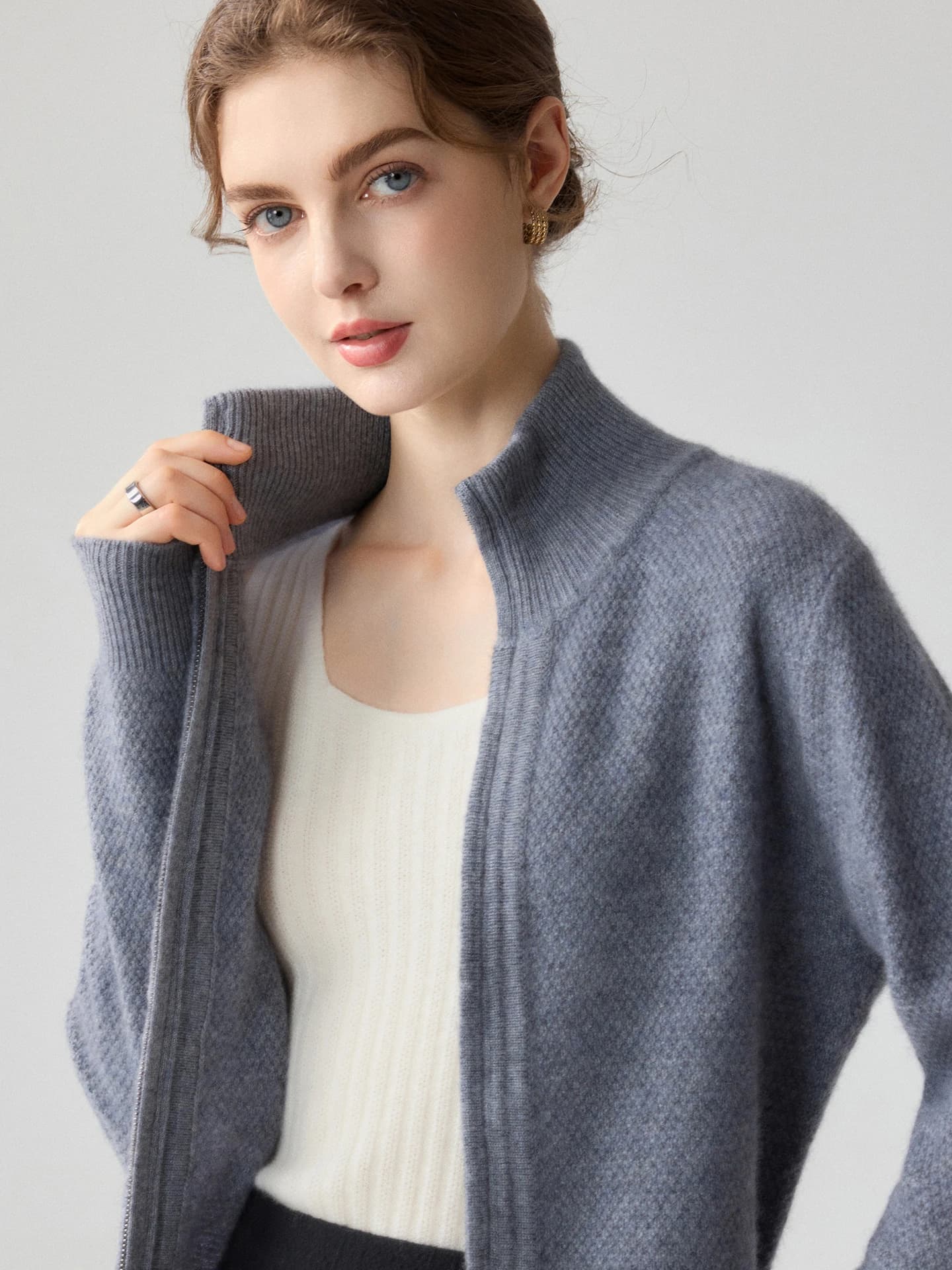 7-Gauge Zip Cardigan Popcorn-Knit · FRONT