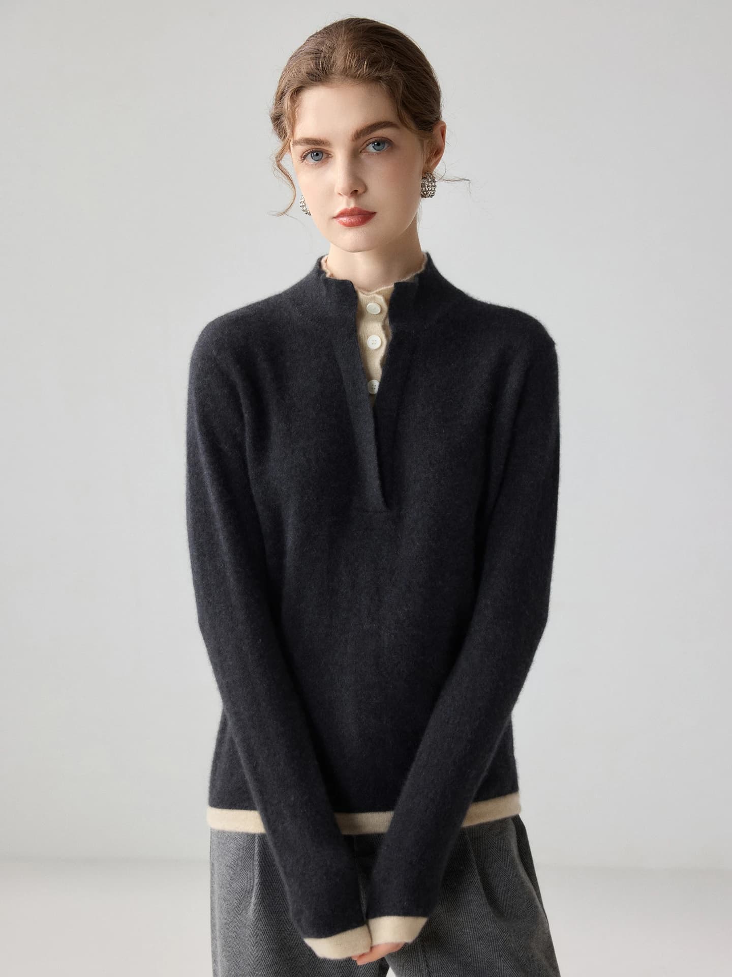 12-Gauge Half-Placket Color-Block Double-Layer · FRONT