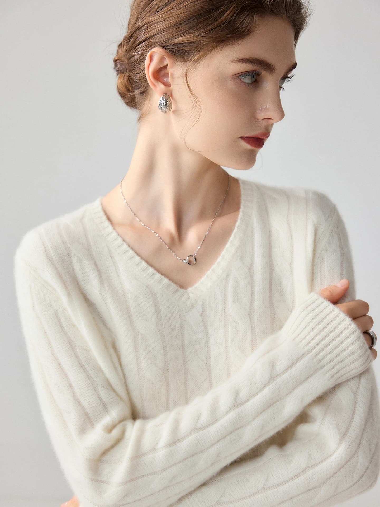 7-Gauge V-Neck Cable-Knit · FRONT