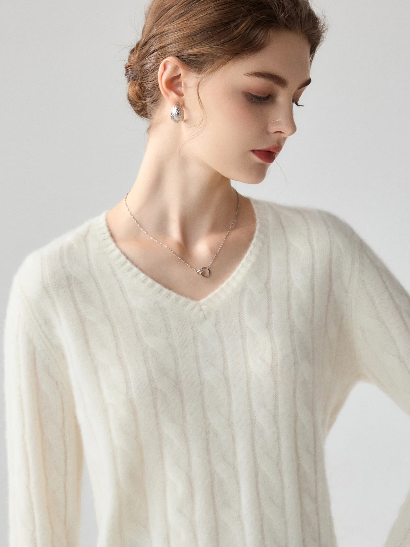 7-Gauge V-Neck Cable-Knit · FRONT