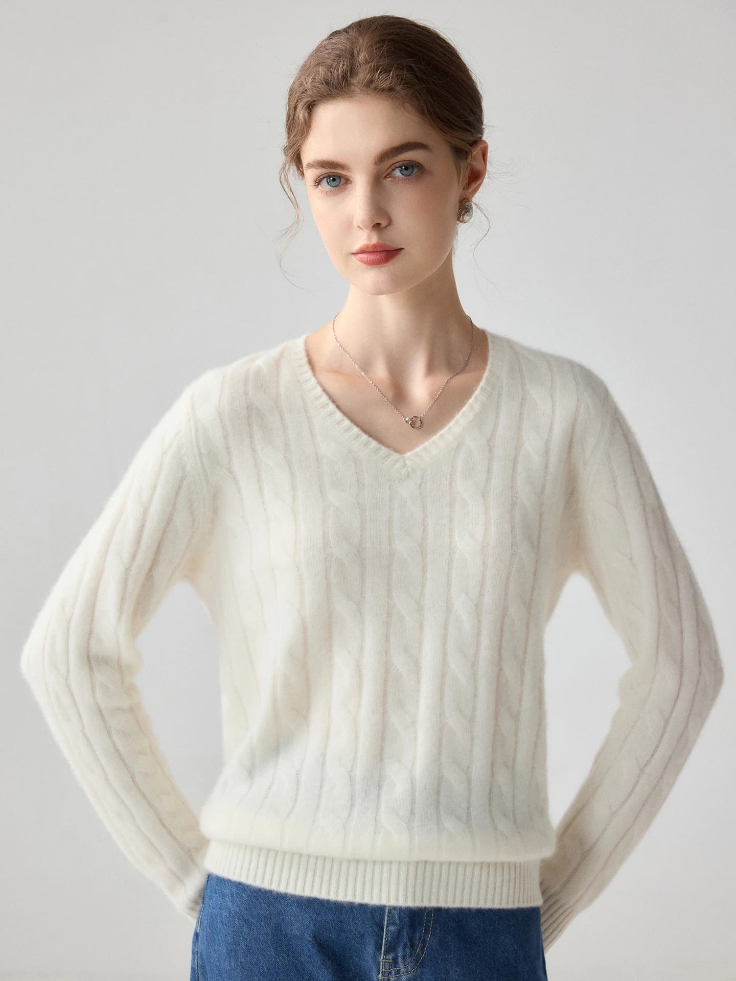 7-Gauge V-Neck Cable-Knit · FRONT