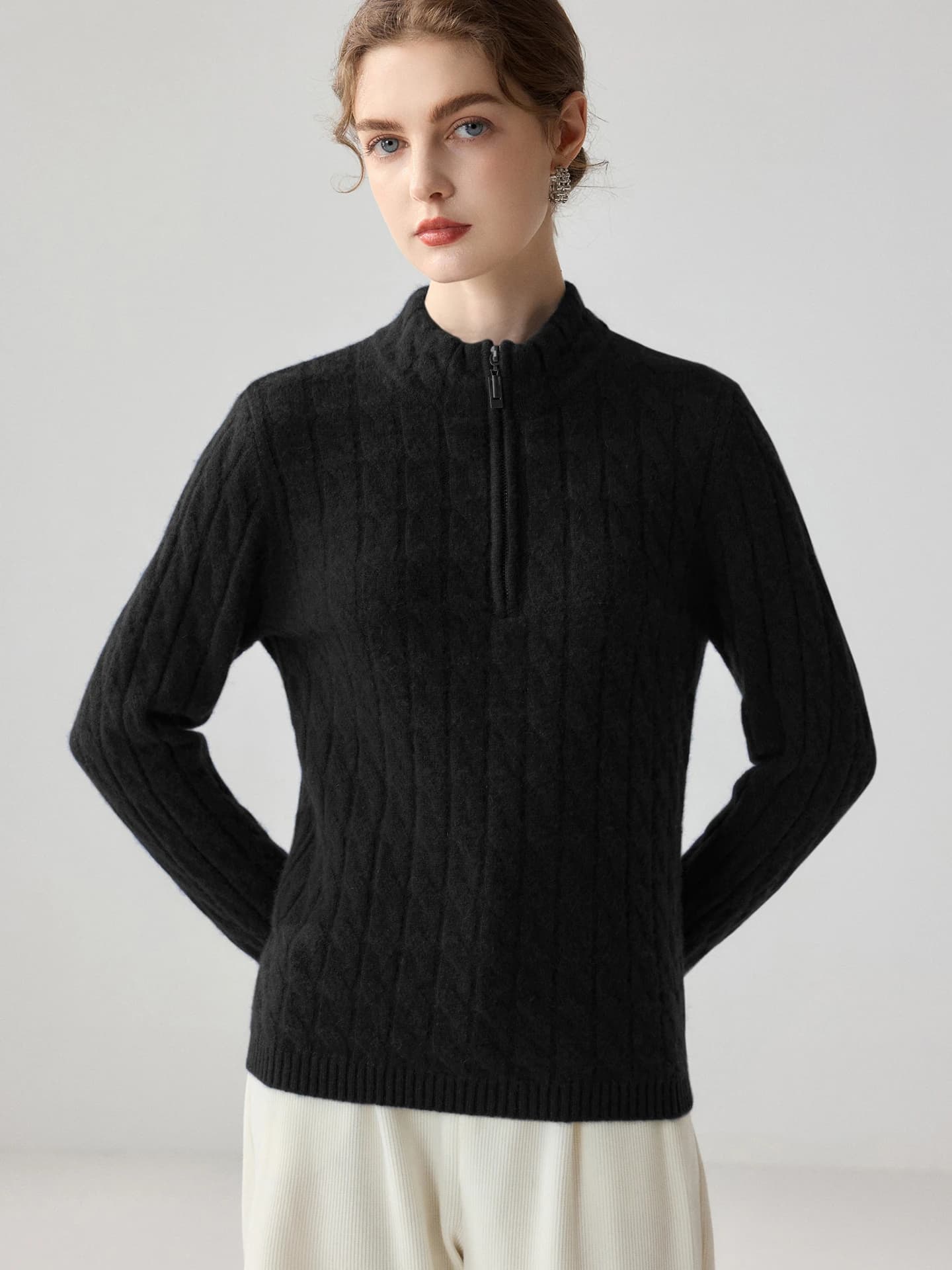 7-Gauge Half-Placket Zip Cable-Knit · FRONT