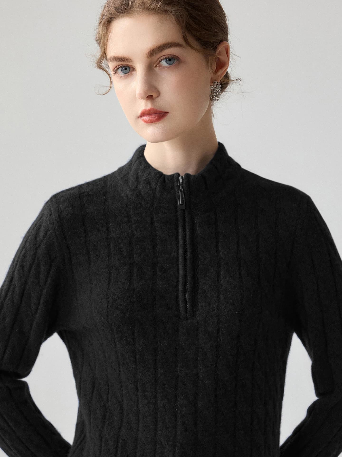 7-Gauge Half-Placket Zip Cable-Knit · FRONT