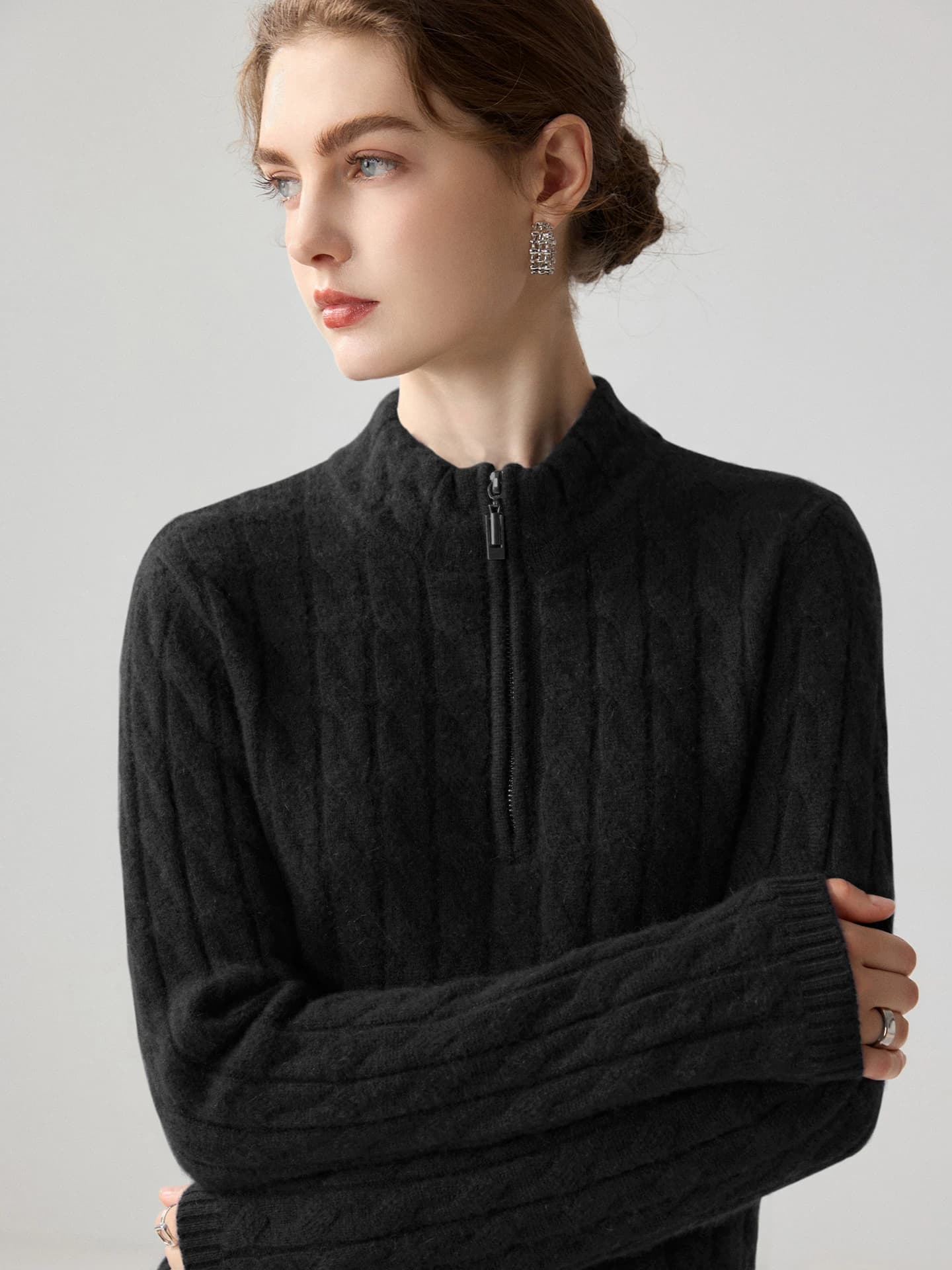 7-Gauge Half-Placket Zip Cable-Knit · FRONT