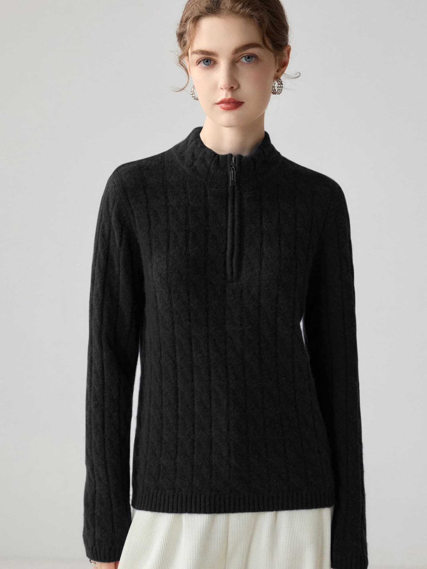 7-Gauge Half-Placket Zip Cable-Knit · FRONT