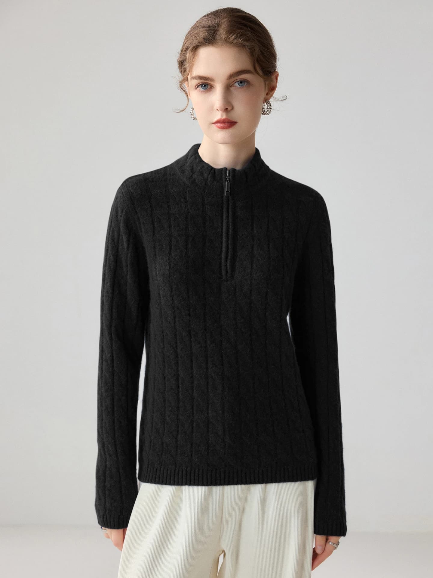 7-Gauge Half-Placket Zip Cable-Knit · FRONT