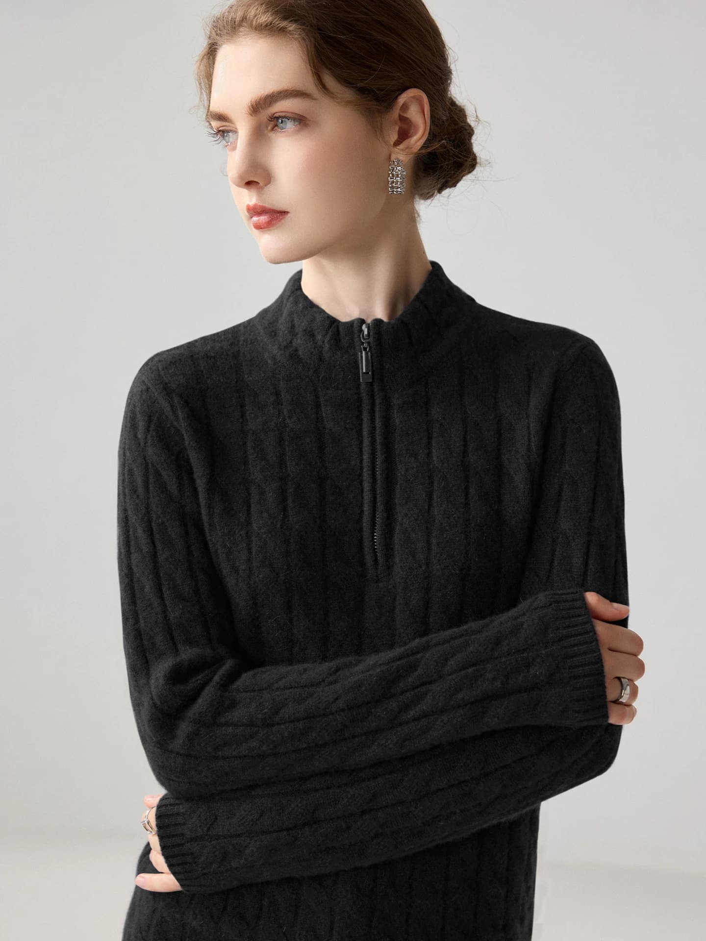 7-Gauge Half-Placket Zip Cable-Knit · FRONT