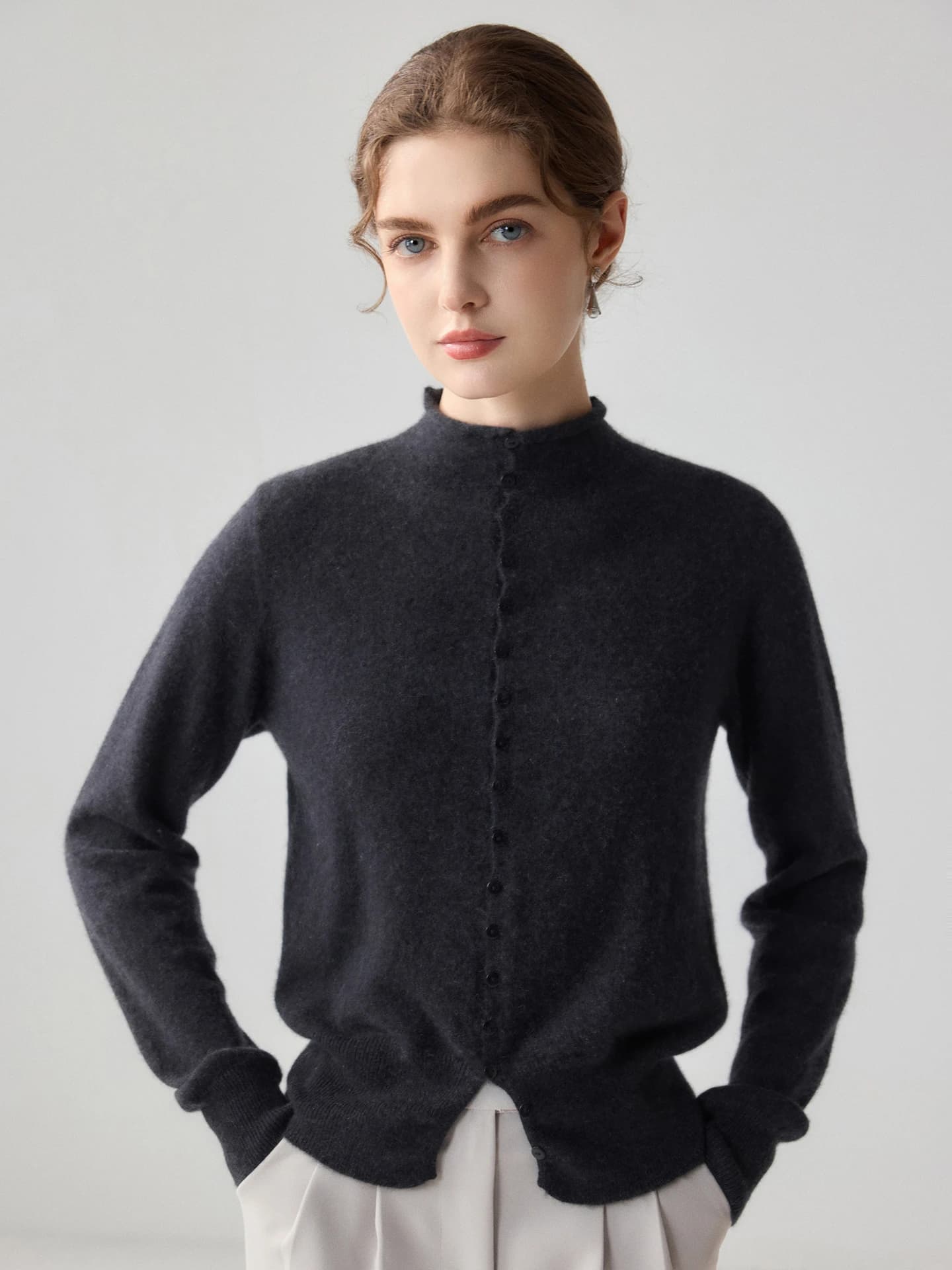 12-Gauge Mock-Neck Cardigan Rolled-Edge · FRONT