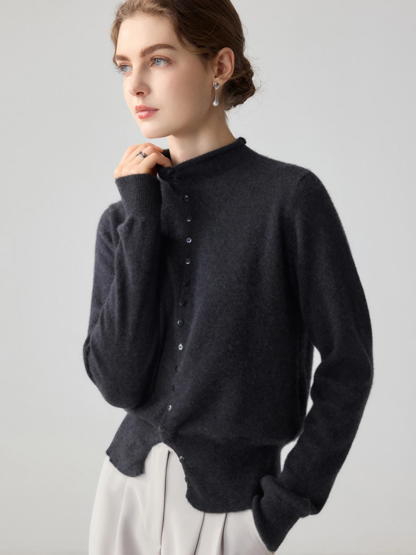 12-Gauge Mock-Neck Cardigan Rolled-Edge · FRONT