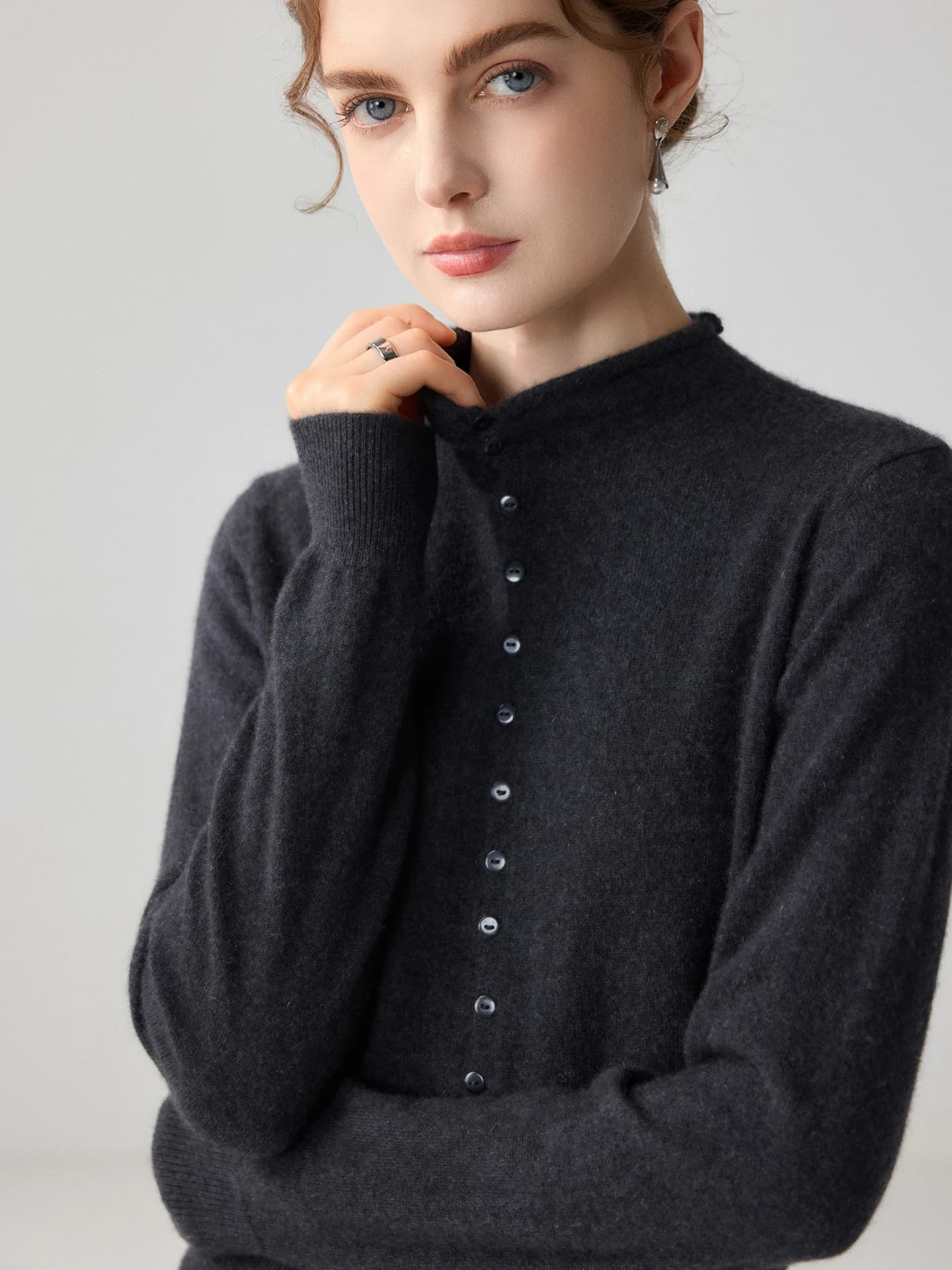 12-Gauge Mock-Neck Cardigan Rolled-Edge · FRONT