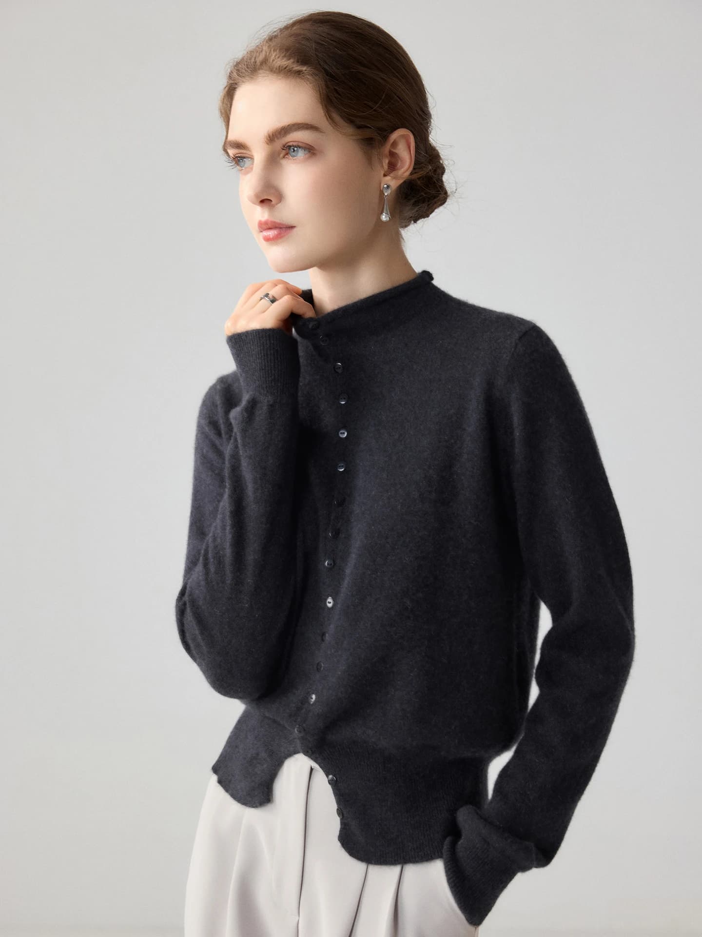12-Gauge Mock-Neck Cardigan Rolled-Edge · FRONT