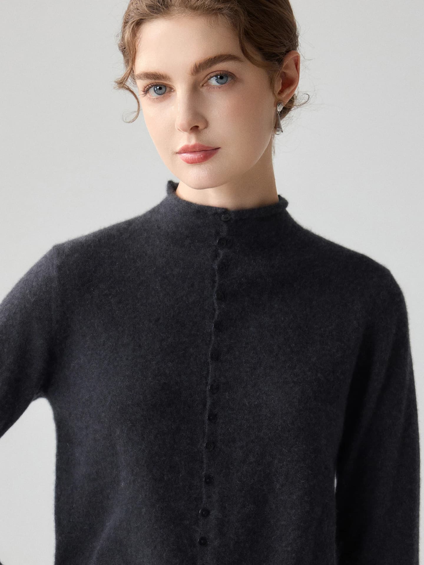 12-Gauge Mock-Neck Cardigan Rolled-Edge · FRONT