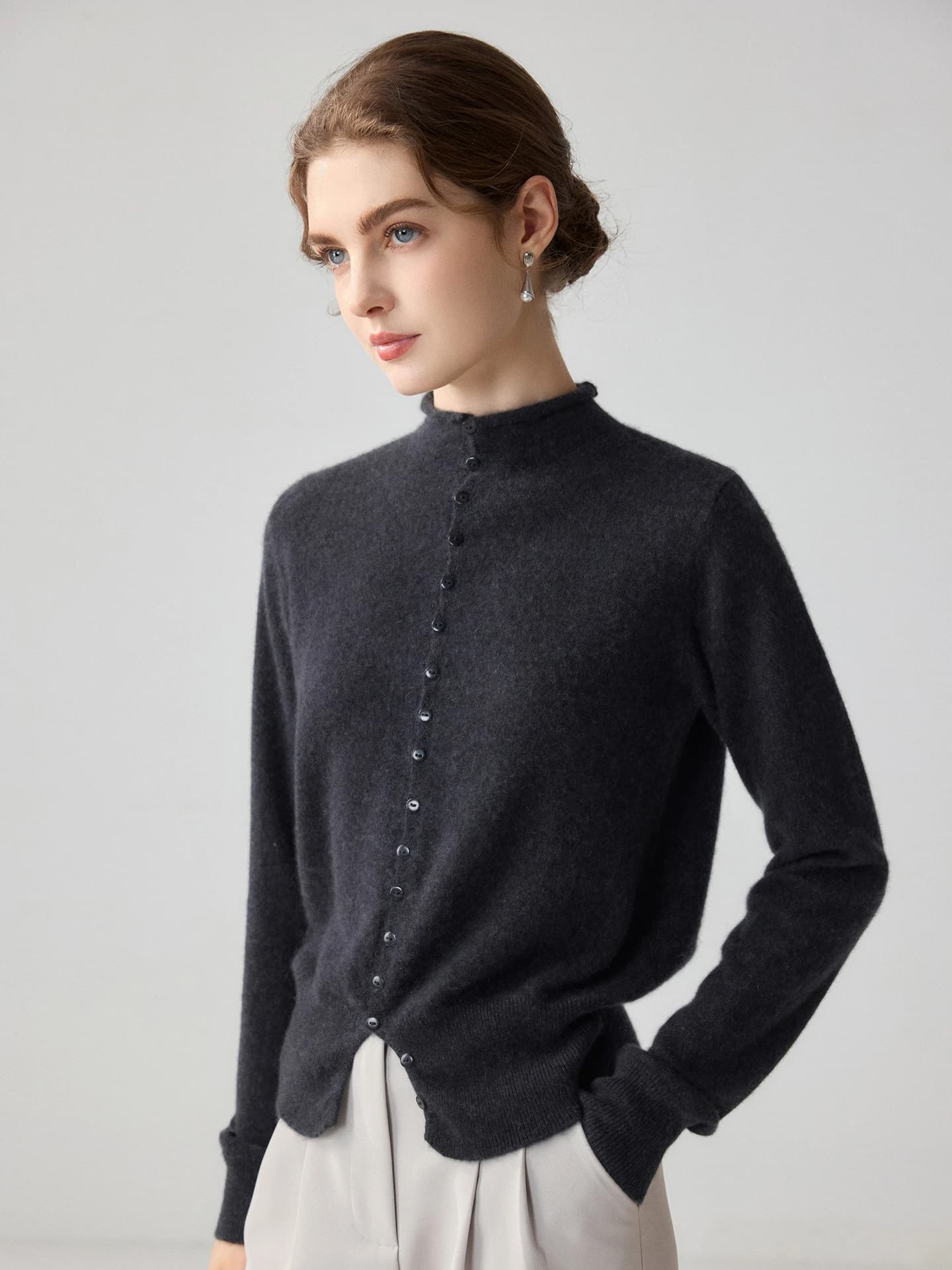 12-Gauge Mock-Neck Cardigan Rolled-Edge · FRONT