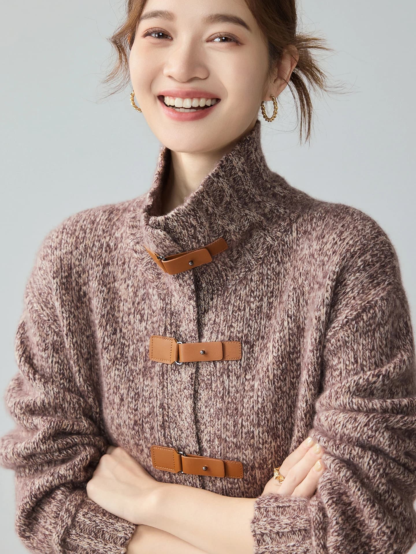 3-Gauge Heavyweight Leather-Button Cardigan · FRONT
