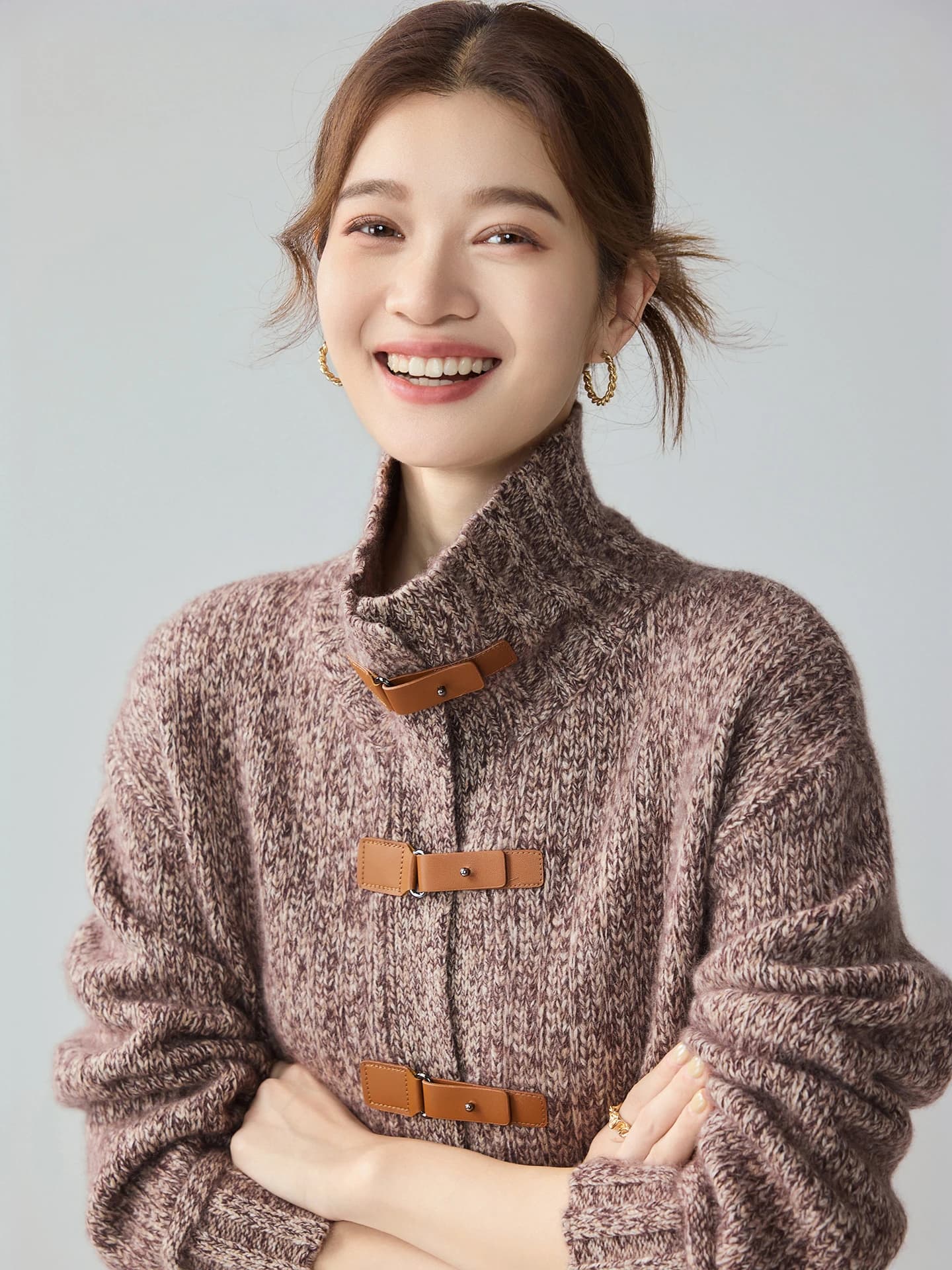 3-Gauge Heavyweight Leather-Button Cardigan · FRONT