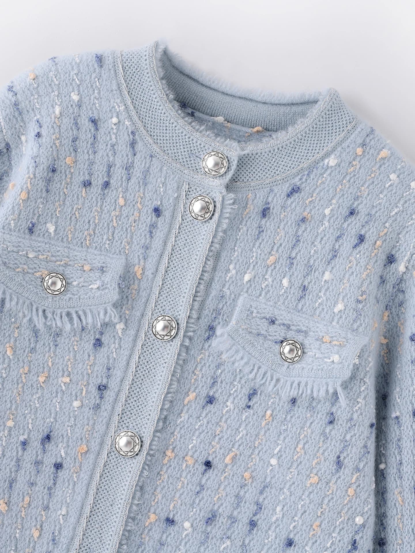 Heavyweight Marled Gold-Thread Tweed-Style Cardigan · DETAIL
