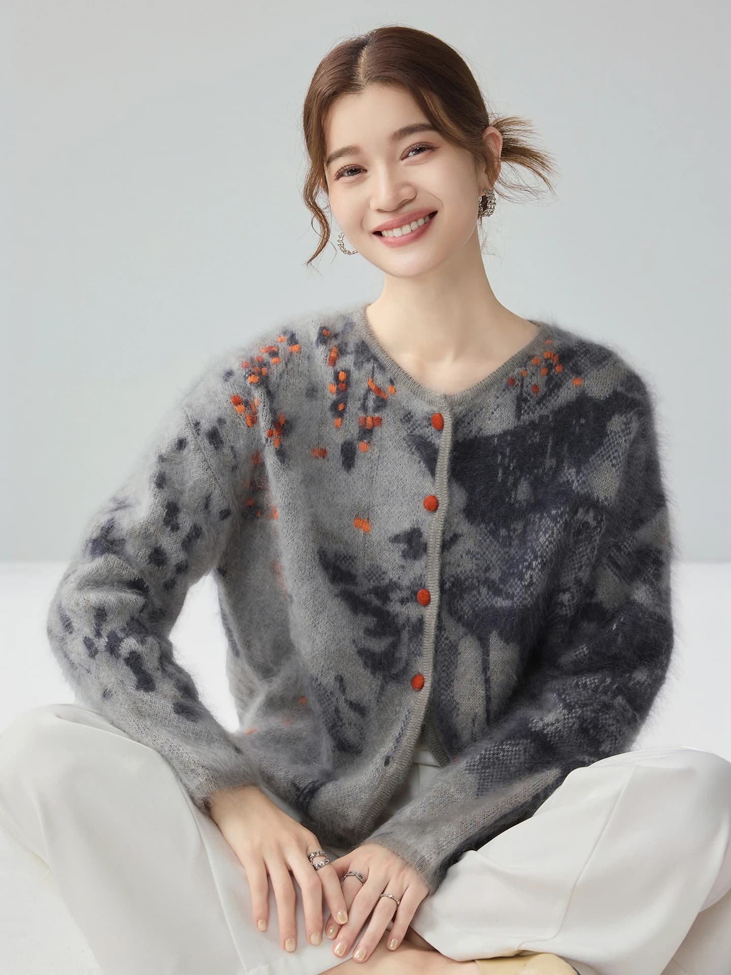 Heavyweight Air-Layer Brushed Heavy-Craft Jacquard Cardigan · FRONT