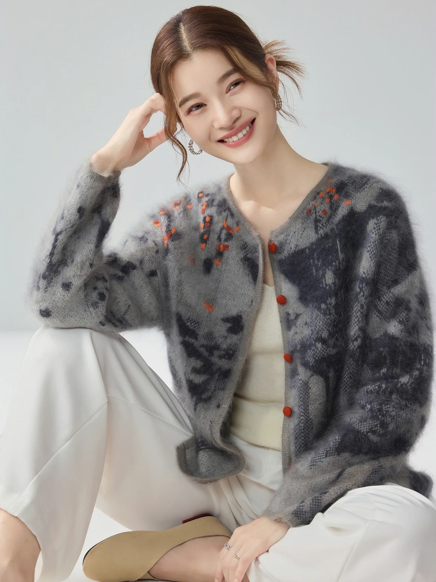 Heavyweight Air-Layer Brushed Heavy-Craft Jacquard Cardigan · FRONT