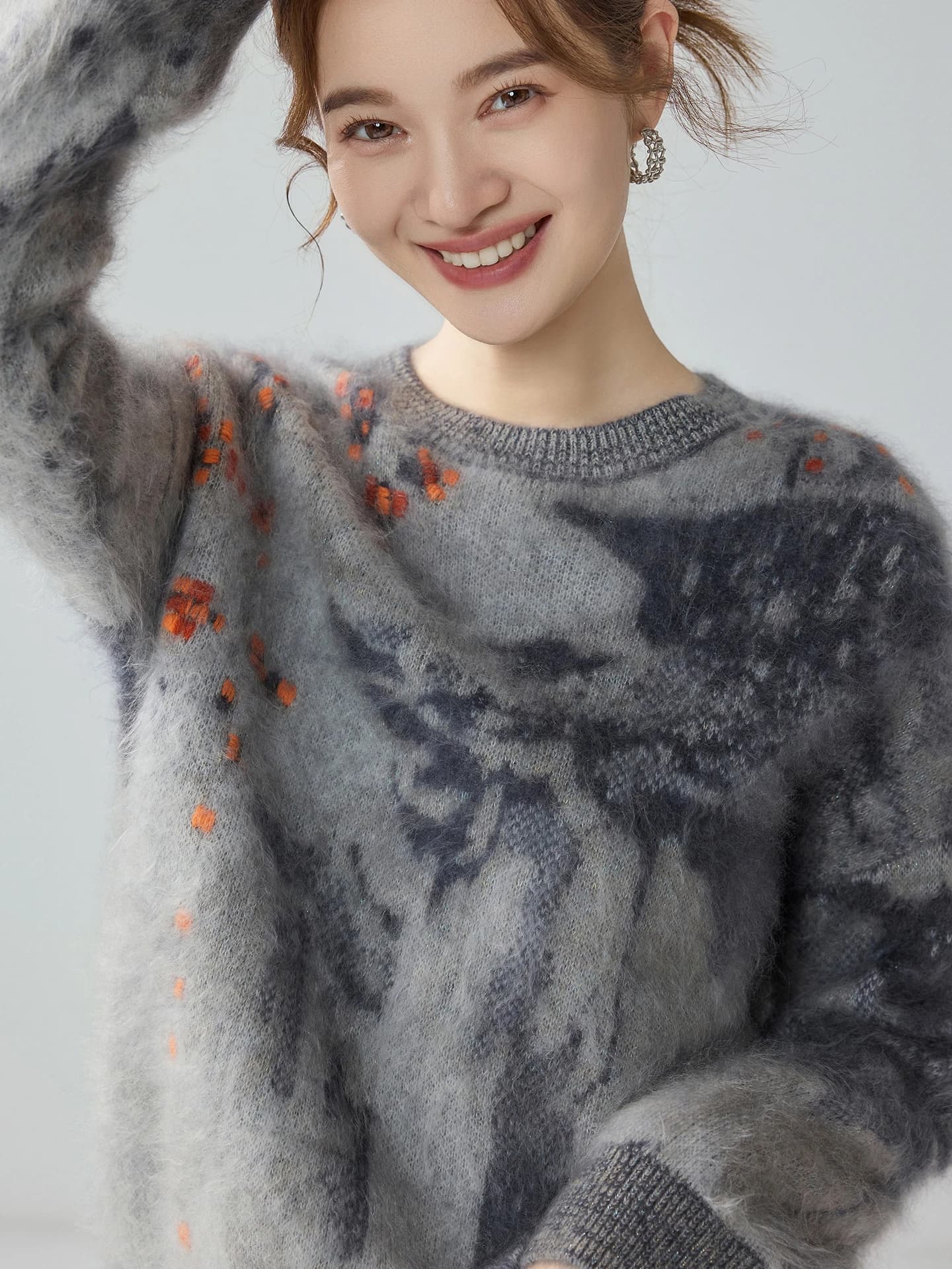 Heavyweight Air-Layer Brushed Heavy-Craft Jacquard Pullover Crew-Neck · FRONT