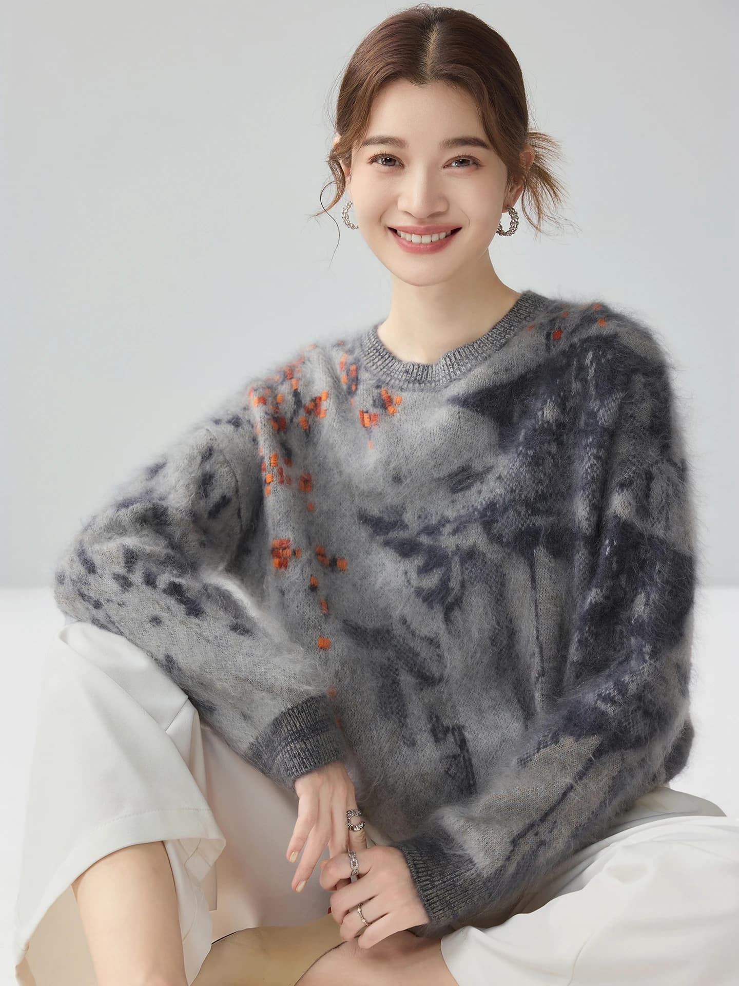Heavyweight Air-Layer Brushed Heavy-Craft Jacquard Pullover Crew-Neck · FRONT