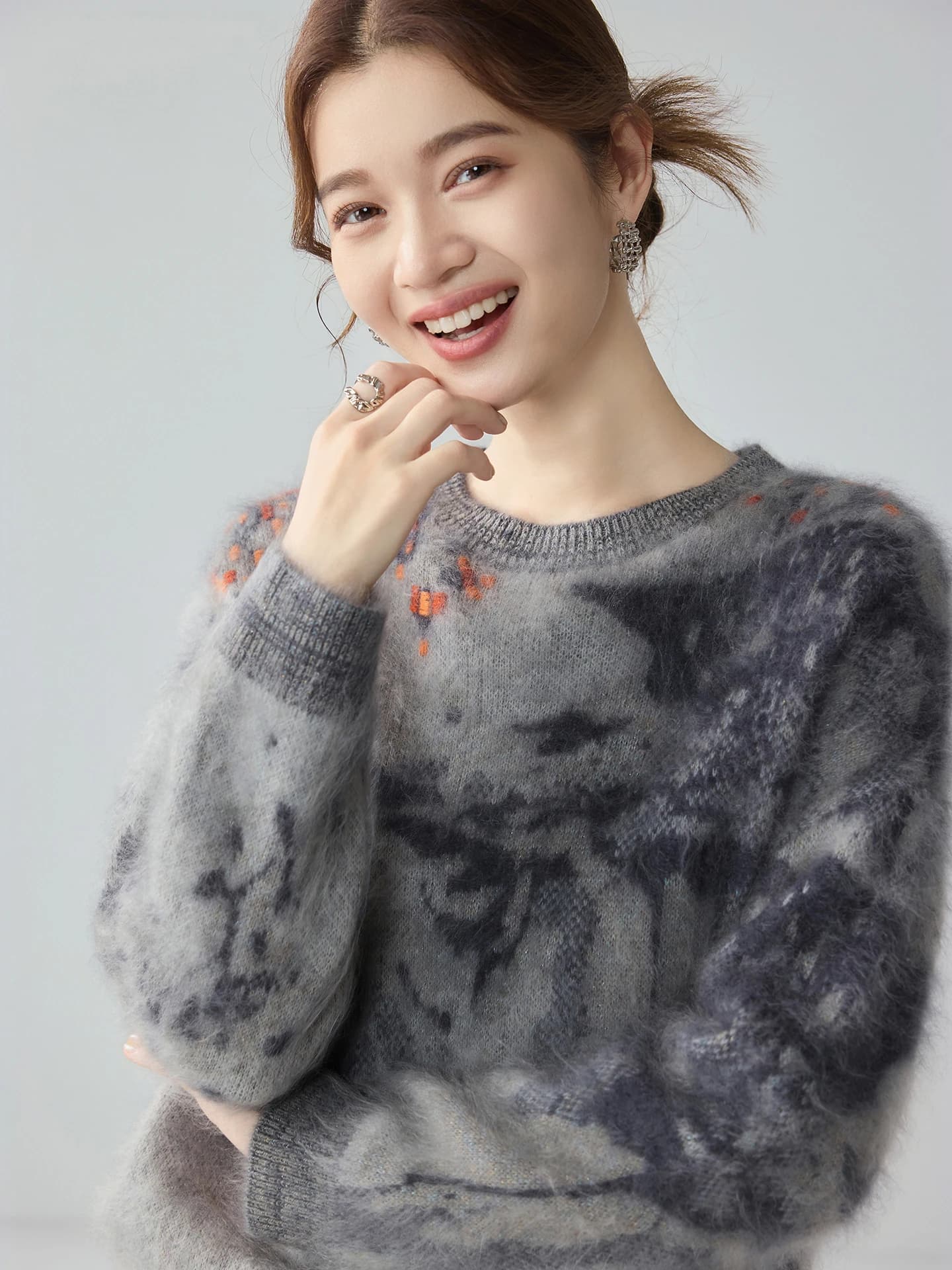 Heavyweight Air-Layer Brushed Heavy-Craft Jacquard Pullover Crew-Neck · FRONT