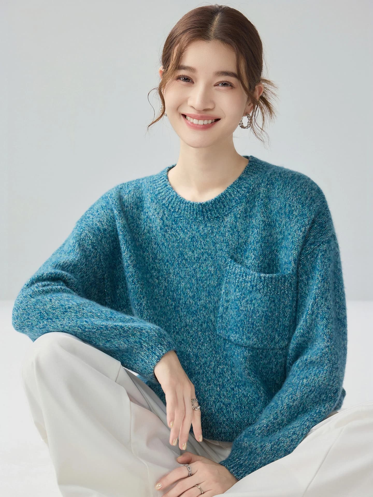 Velvet 3-5-7-Gauge Heavyweight Lurex Sequin Pocket Crew-Neck · FRONT