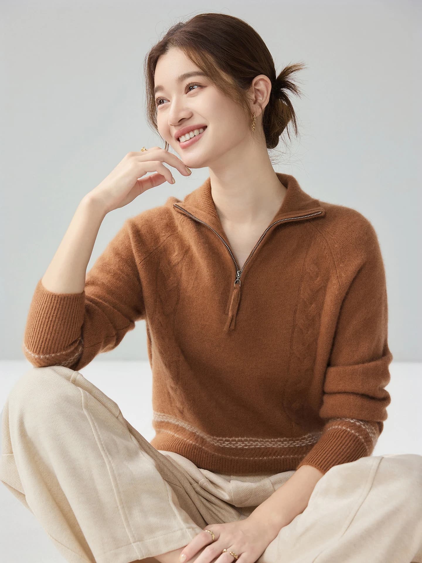 7-Gauge Heavyweight Half-Zip Color-Block Cable-Knit · FRONT