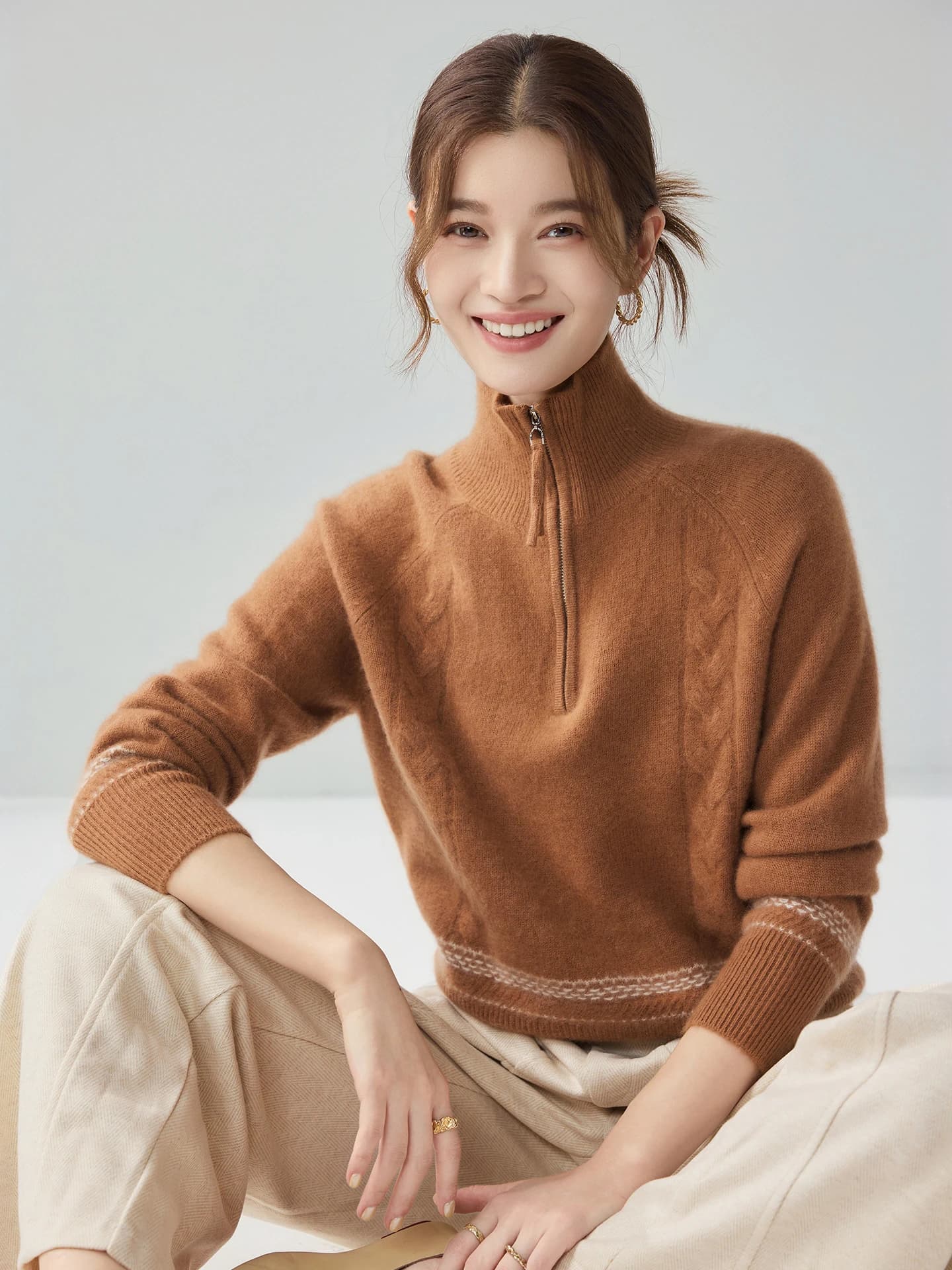7-Gauge Heavyweight Half-Zip Color-Block Cable-Knit · FRONT