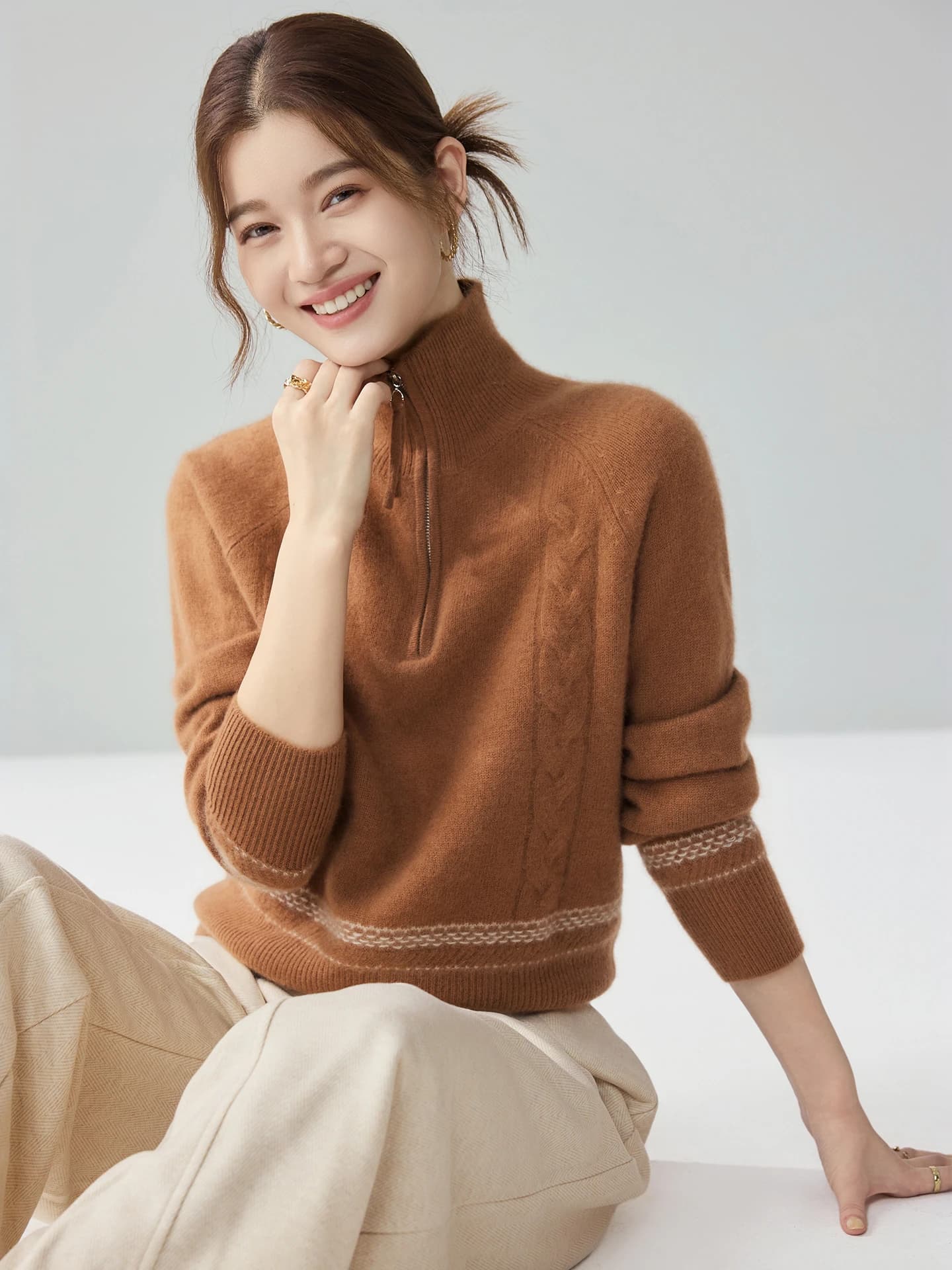 7-Gauge Heavyweight Half-Zip Color-Block Cable-Knit · FRONT