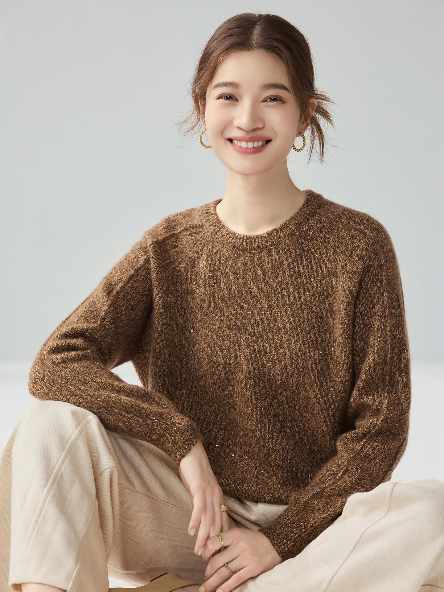 Velvet 3-5-7-Gauge Heavyweight Lurex Sequin Exposed-Seam Crew-Neck · FRONT