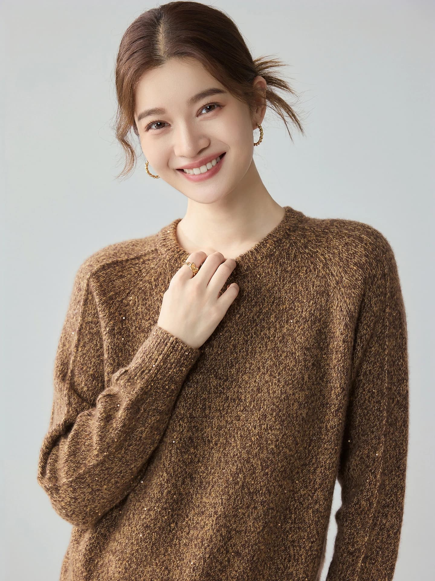 Velvet 3-5-7-Gauge Heavyweight Lurex Sequin Exposed-Seam Crew-Neck · FRONT