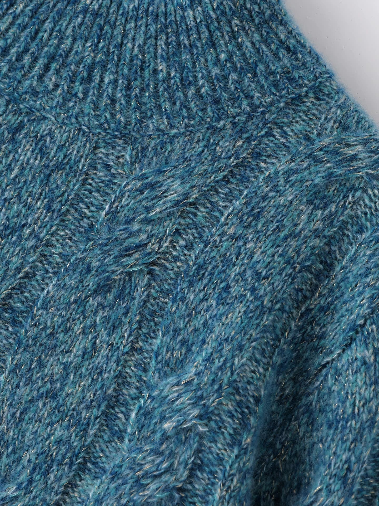 Velvet 7-Gauge Heavyweight Lurex Cable-Knit Mock-Neck · DETAIL