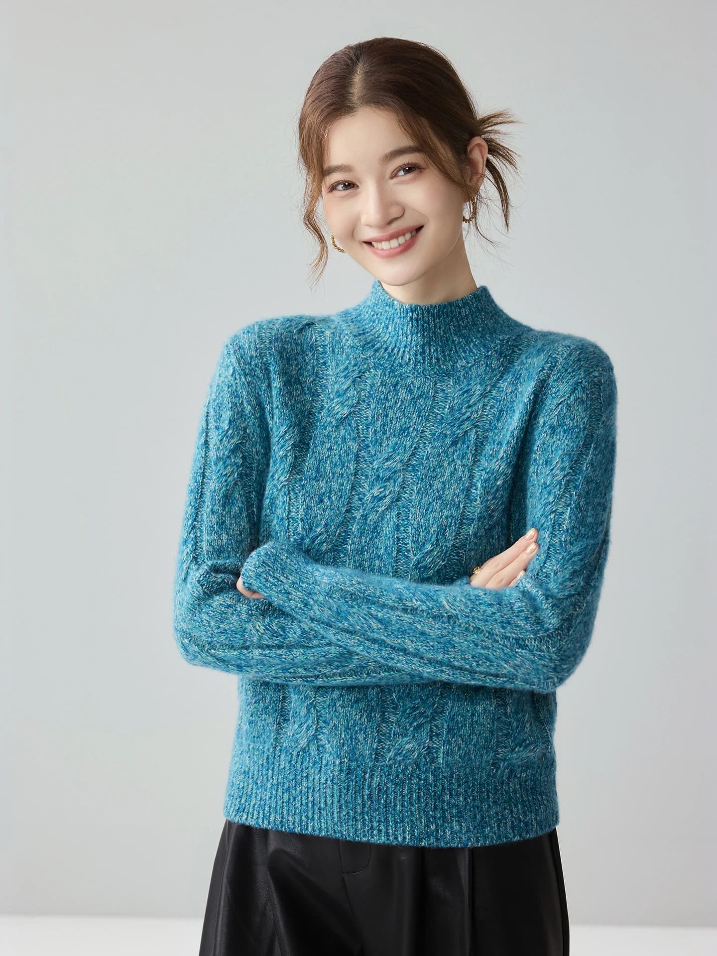 Velvet 7-Gauge Heavyweight Lurex Cable-Knit Mock-Neck · FRONT