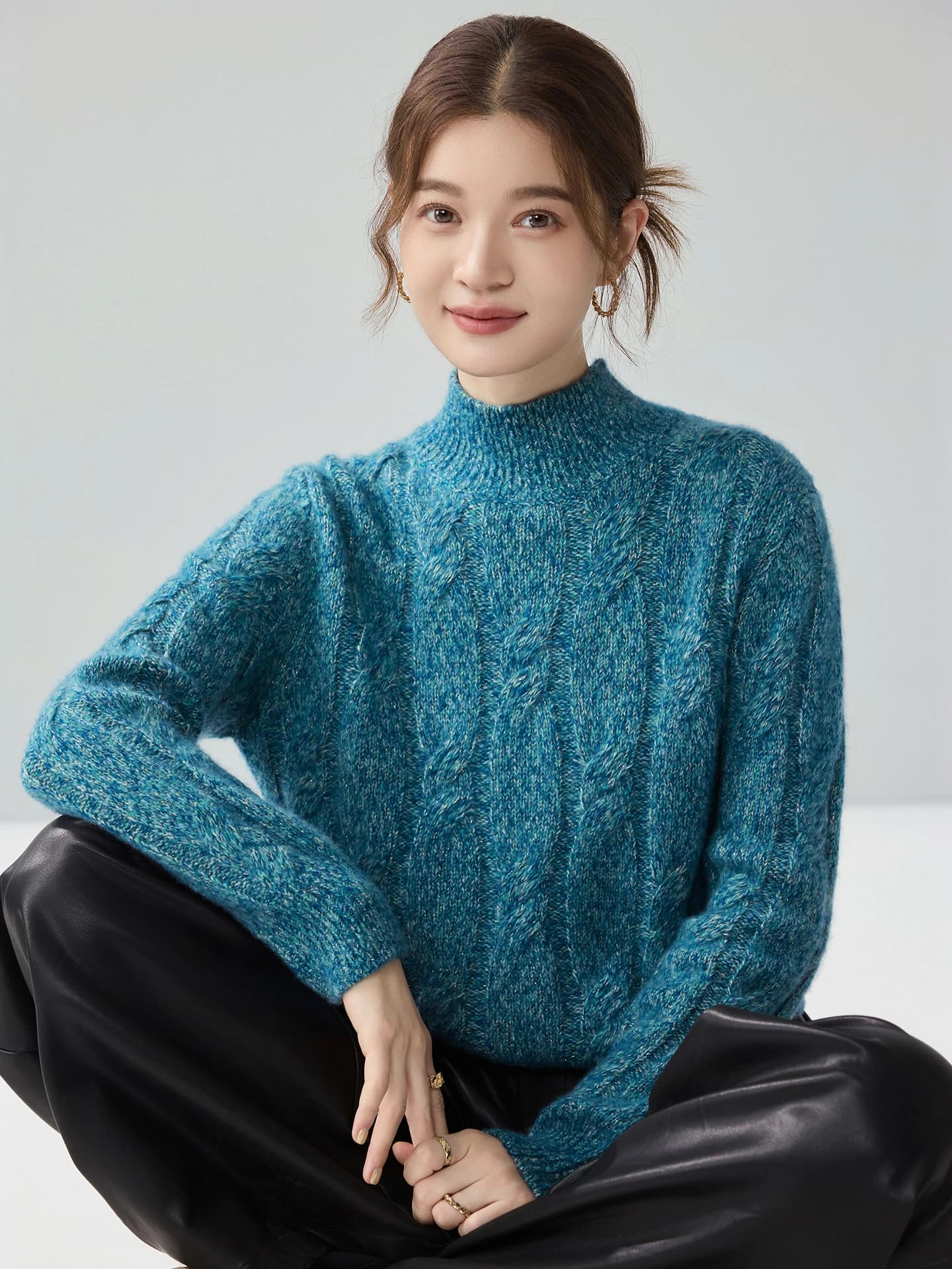 Velvet 7-Gauge Heavyweight Lurex Cable-Knit Mock-Neck · FRONT