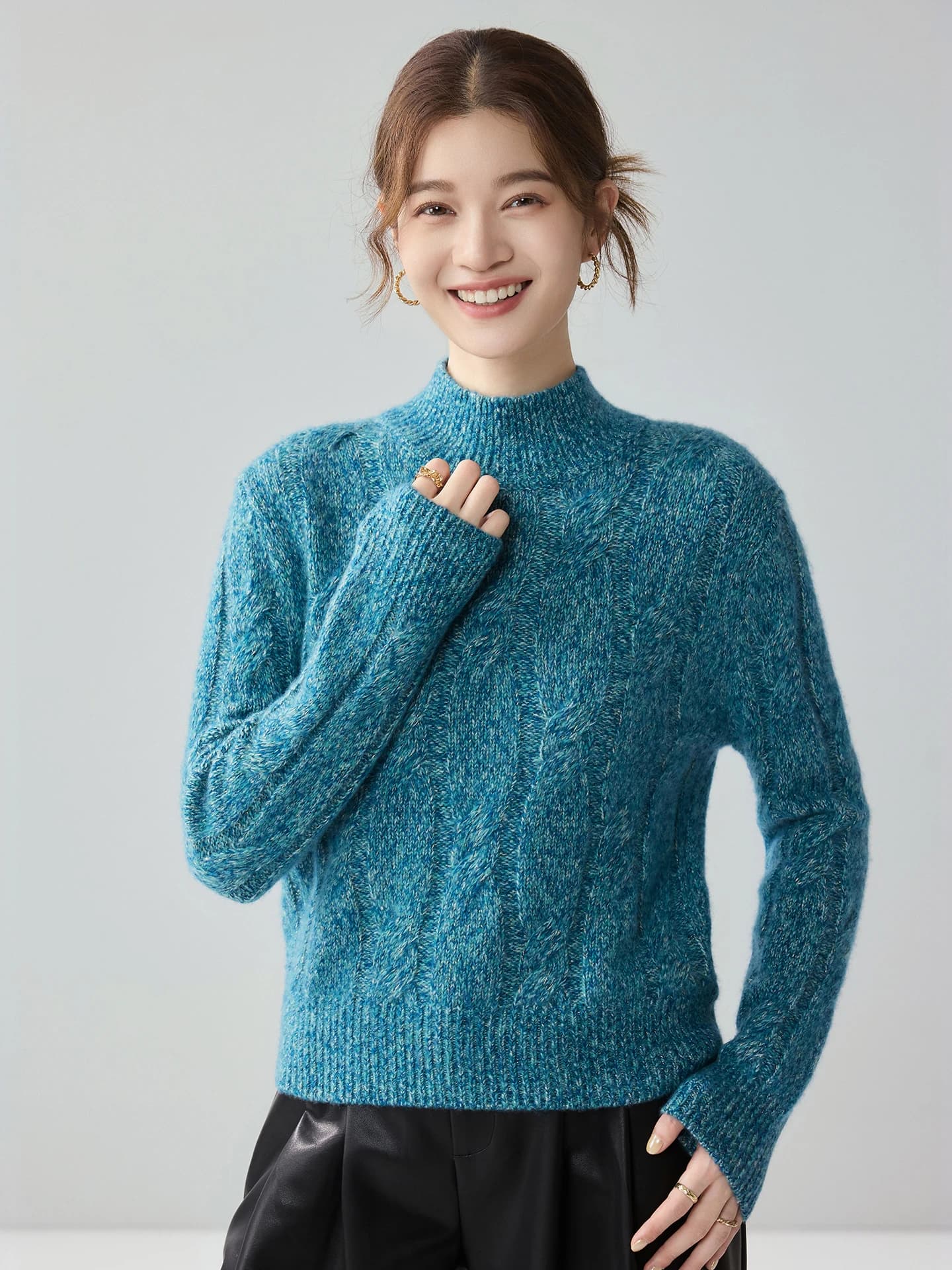 Velvet 7-Gauge Heavyweight Lurex Cable-Knit Mock-Neck · FRONT