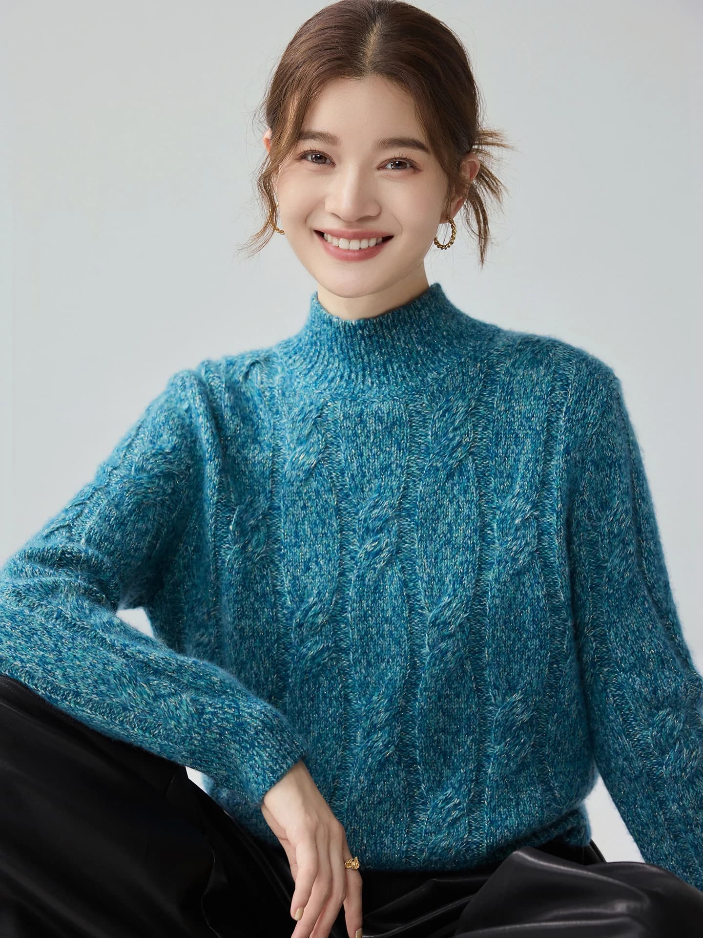 Velvet 7-Gauge Heavyweight Lurex Cable-Knit Mock-Neck · FRONT