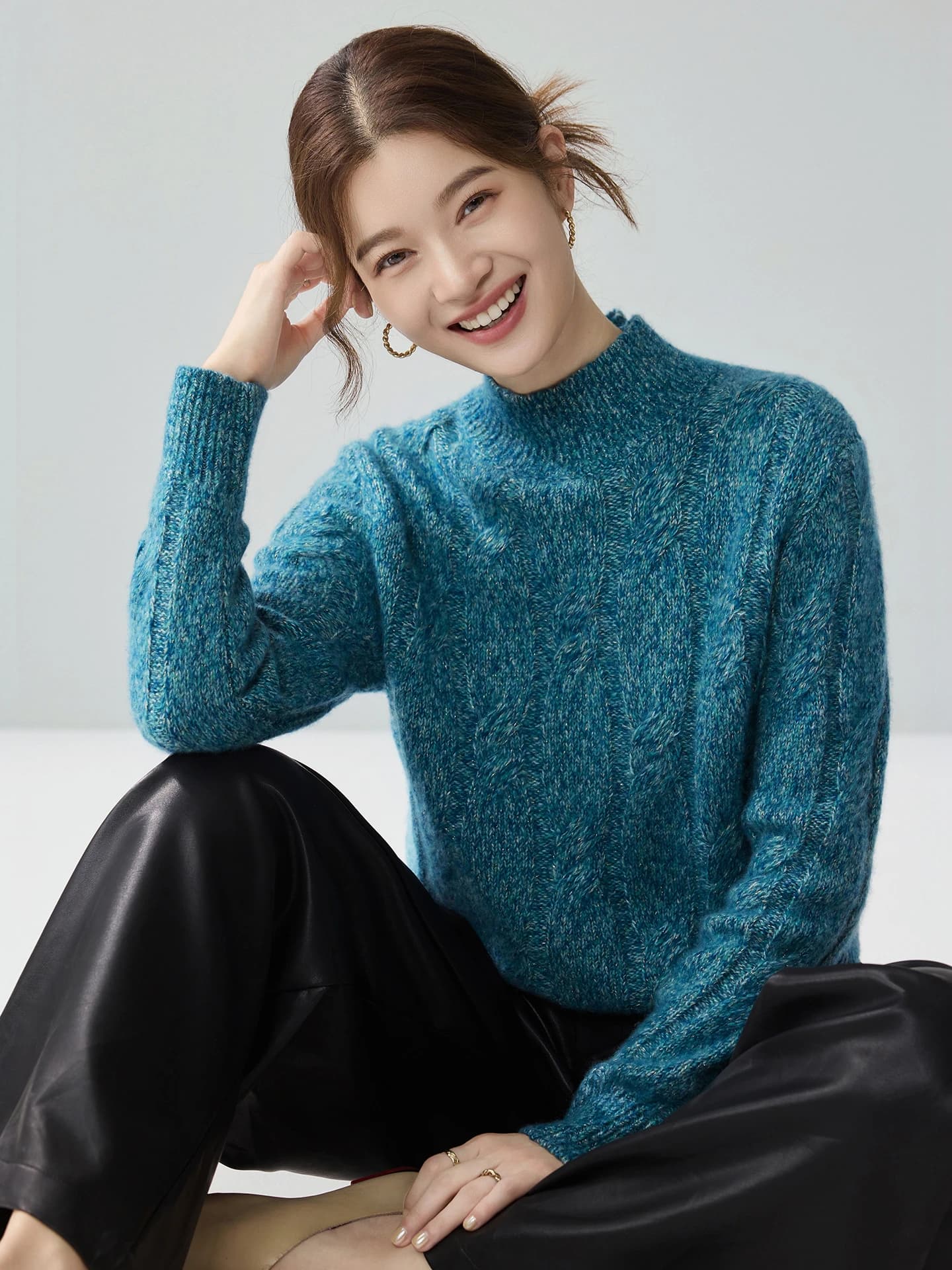 Velvet 7-Gauge Heavyweight Lurex Cable-Knit Mock-Neck · FRONT