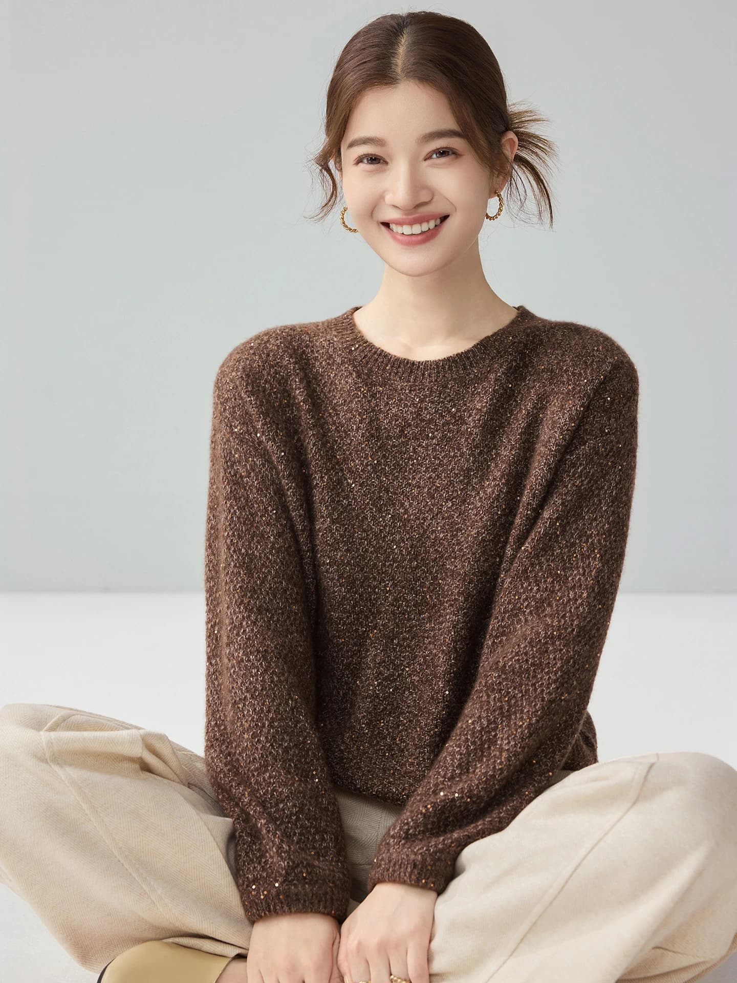 Velvet 3-5-7-Gauge Single-Ply Honeycomb Lurex Sequin Crew-Neck · FRONT