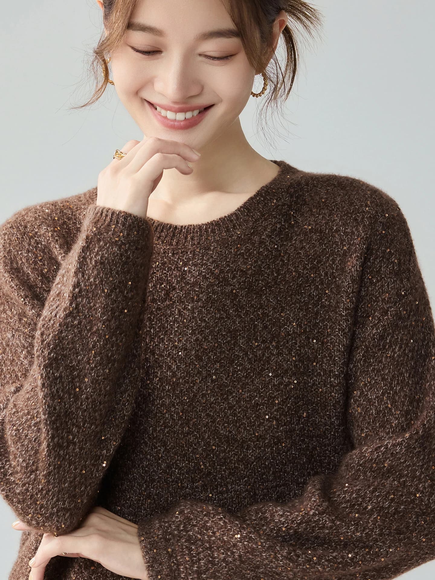Velvet 3-5-7-Gauge Single-Ply Honeycomb Lurex Sequin Crew-Neck · FRONT