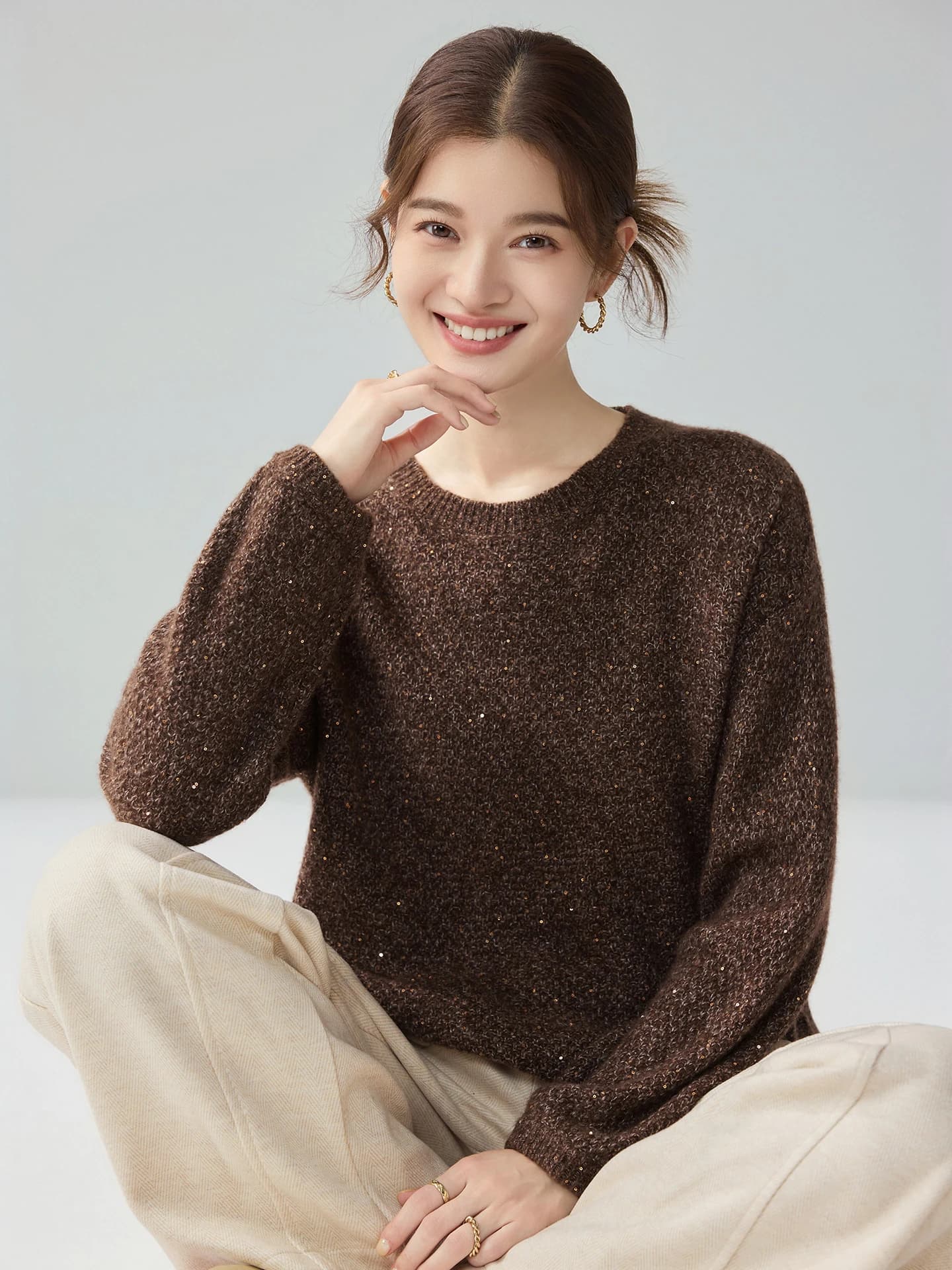 Velvet 3-5-7-Gauge Single-Ply Honeycomb Lurex Sequin Crew-Neck · FRONT