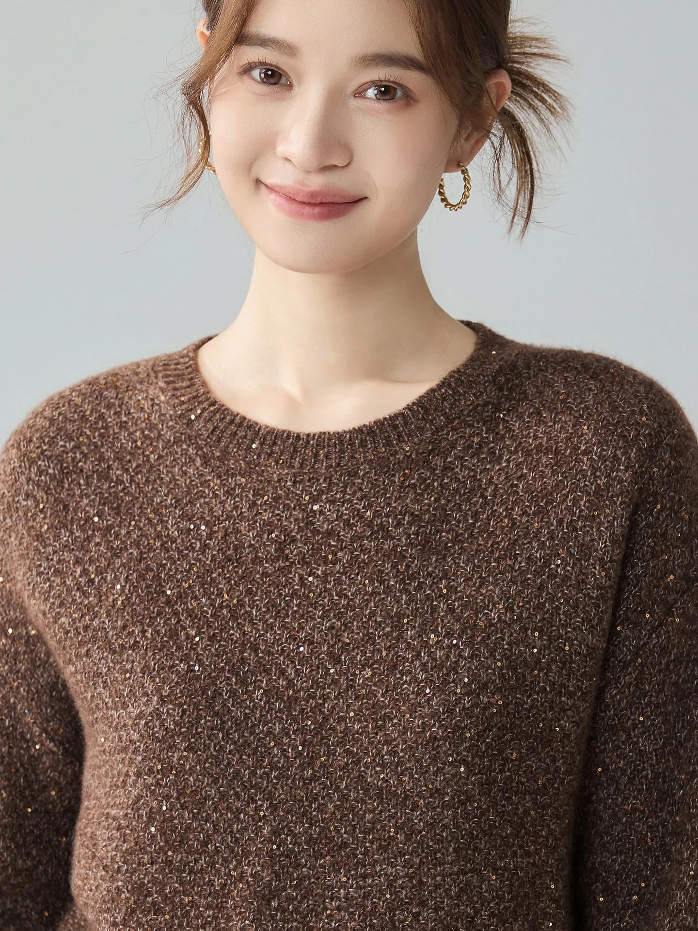Velvet 3-5-7-Gauge Single-Ply Honeycomb Lurex Sequin Crew-Neck · FRONT