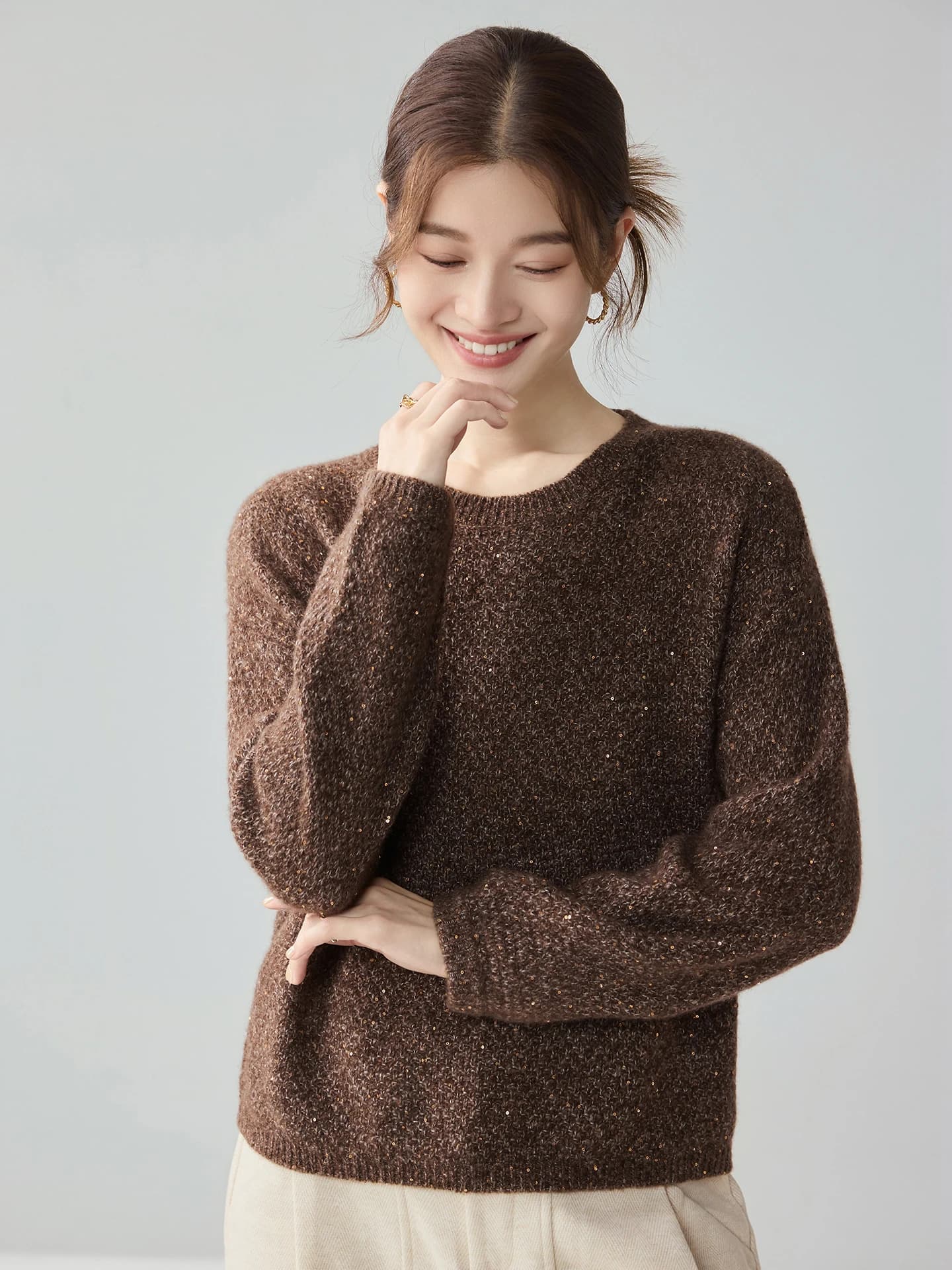 Velvet 3-5-7-Gauge Single-Ply Honeycomb Lurex Sequin Crew-Neck · FRONT