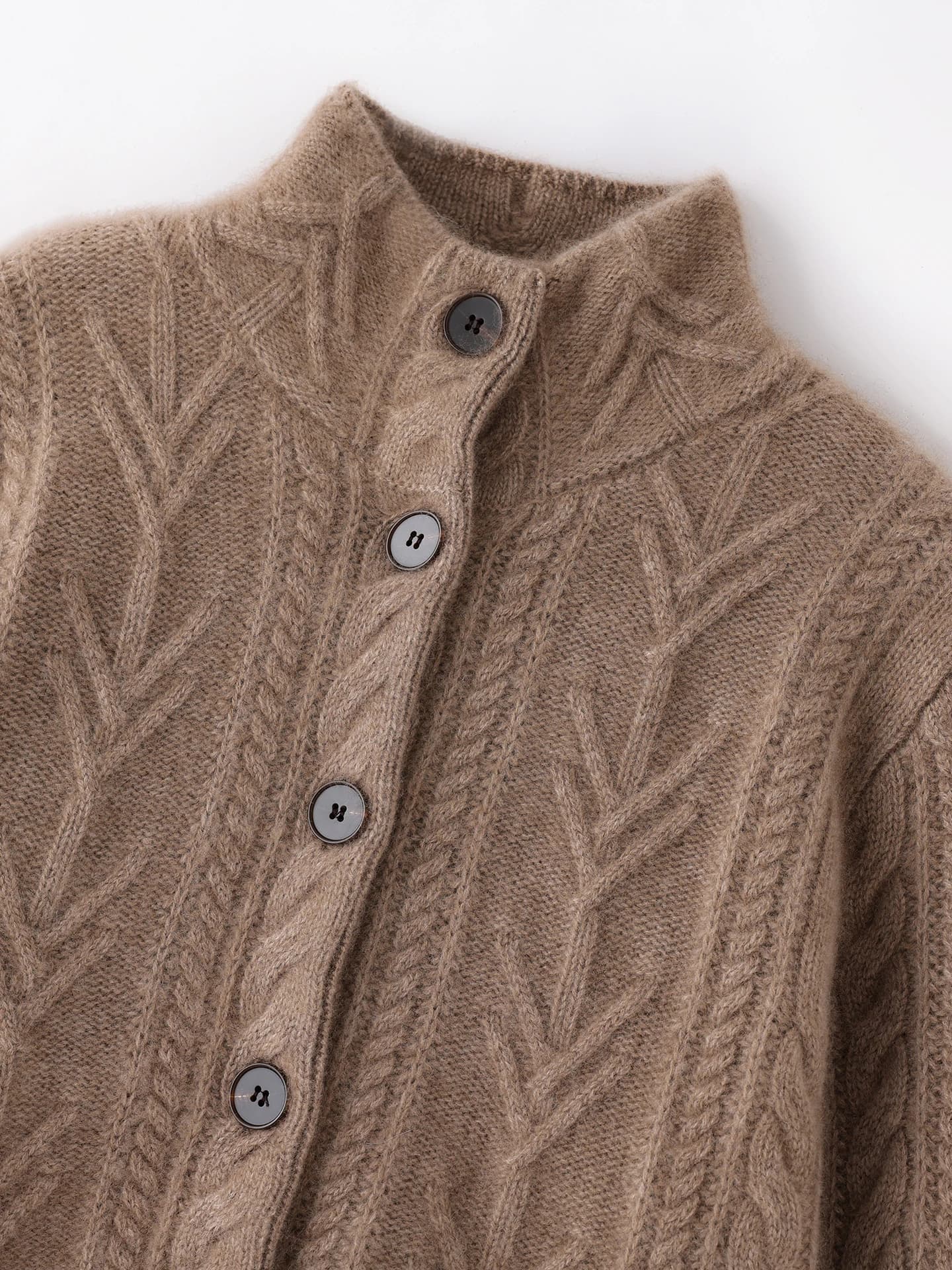 7-Gauge Heavyweight Stand-Collar Cable-Knit Cardigan · DETAIL